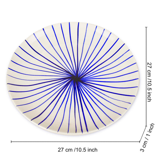 “Blue Kasa Line” Ceramic Striped Dinner Serving Plates (Set of 2, White and Blue, Diameter – 10 inches) - View 2