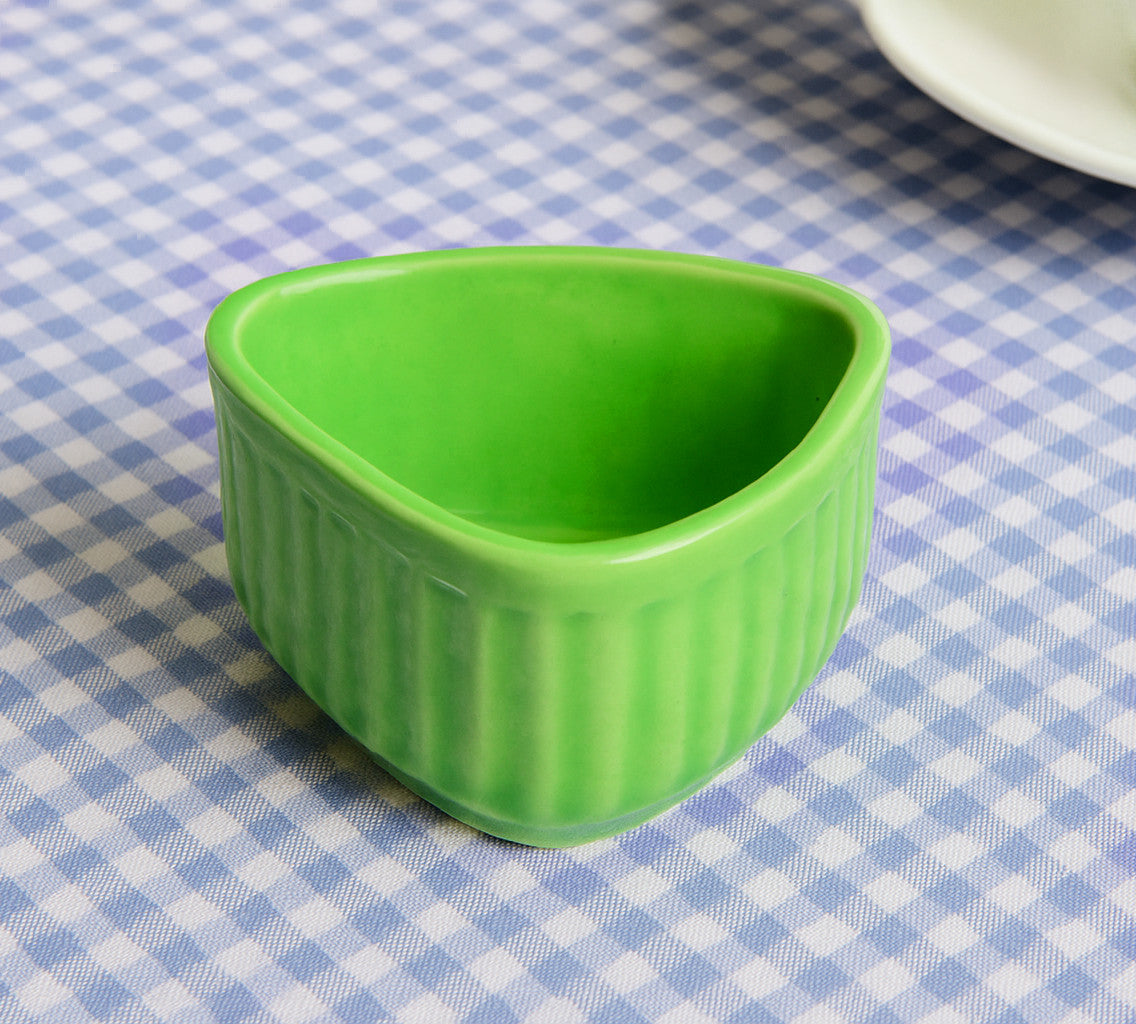 Handcrafted Ceramic Triangular Ribbed Dip Bowls (Set of 4 , Green , 50 ml each) - View 4