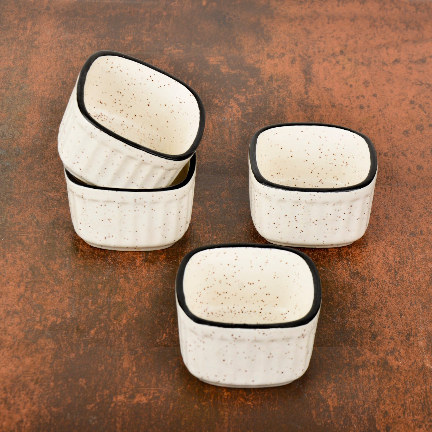 Handcrafted Ceramic Ribbed Dip Bowls (Set of 4 , White Matt , 50 ml each)