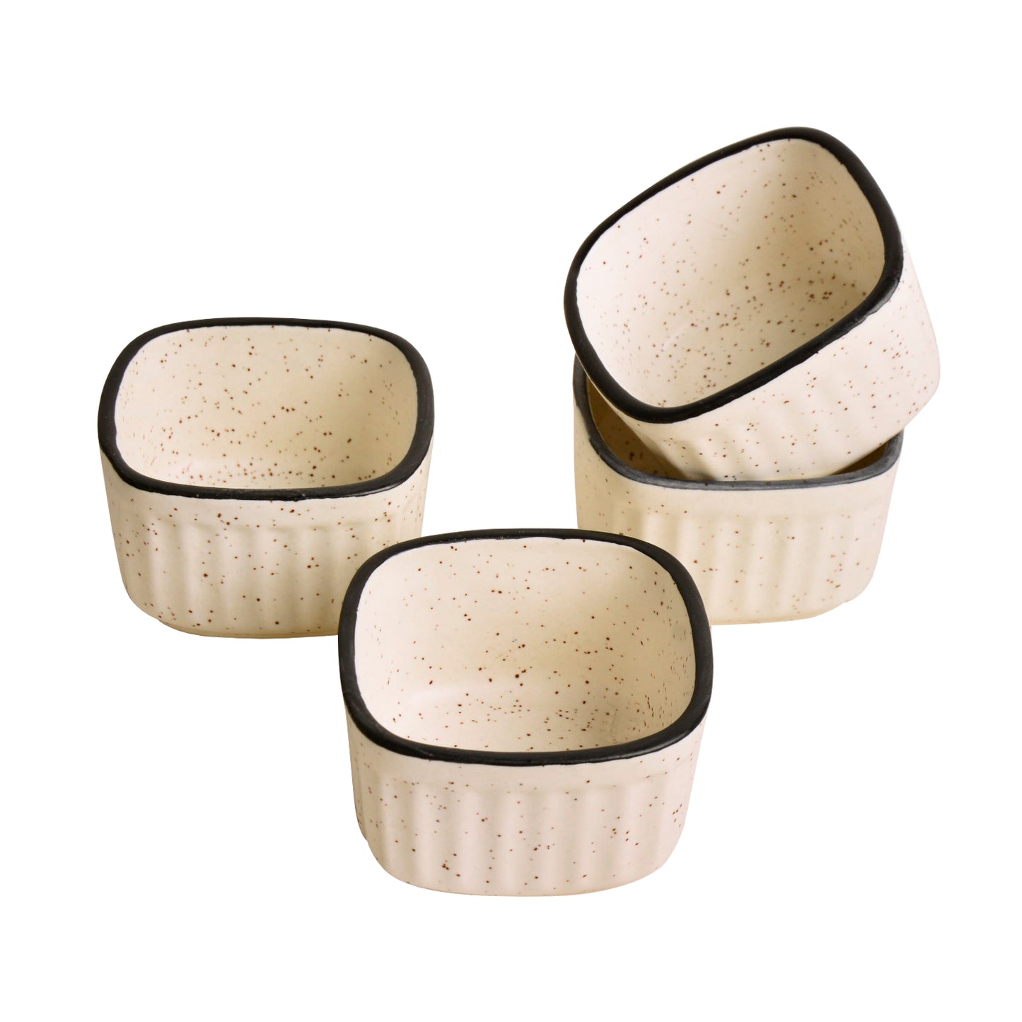 Handcrafted Ceramic Ribbed Dip Bowls (Set of 4 , White Matt , 50 ml each) - View 3