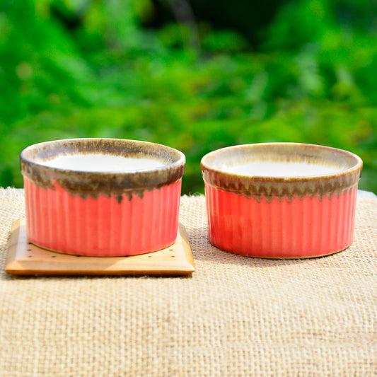 Studio Pottery Ceramic Dinner / Dessert Serving Bowls (Set of 2 , Pink , 150 ml each)