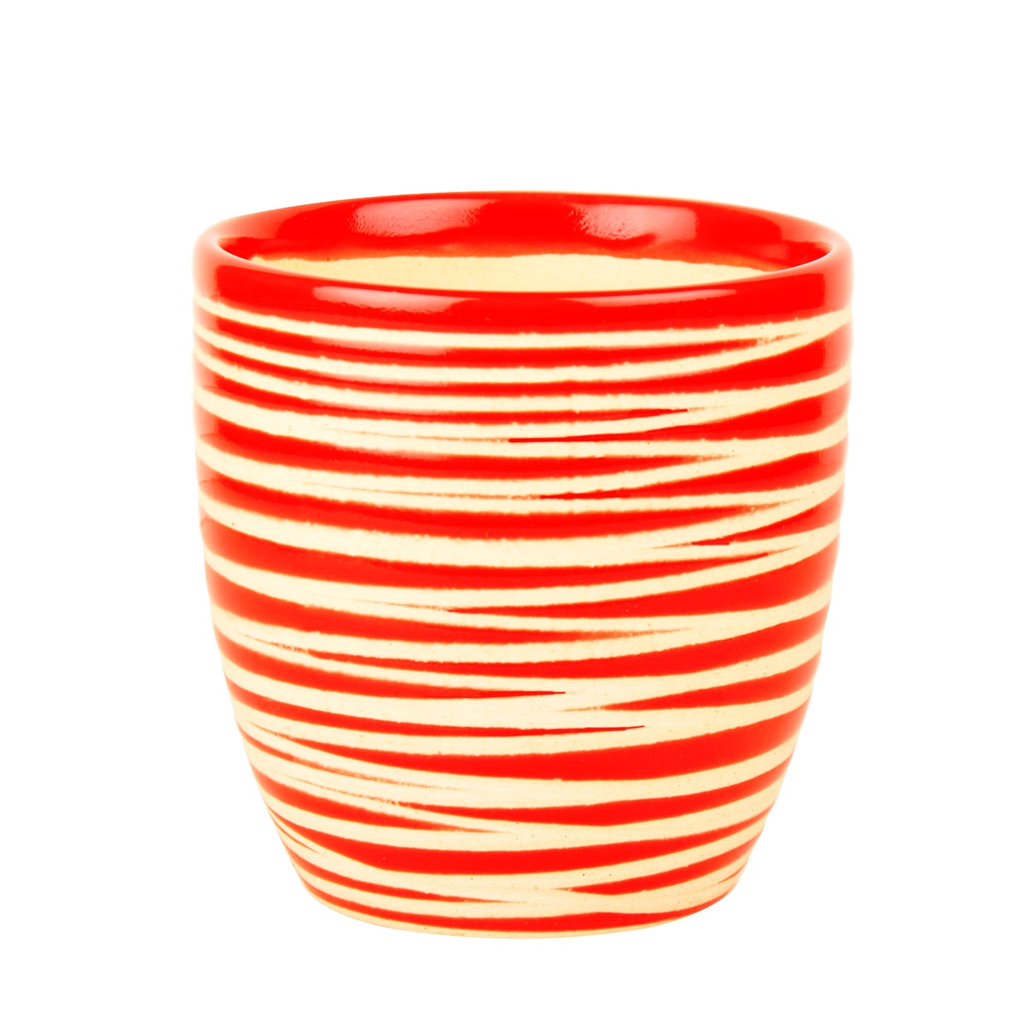 Handpainted Ceramic Striped Planter Pot (Red, Diameter – 10 cm, Height – 11 cm) - View 3