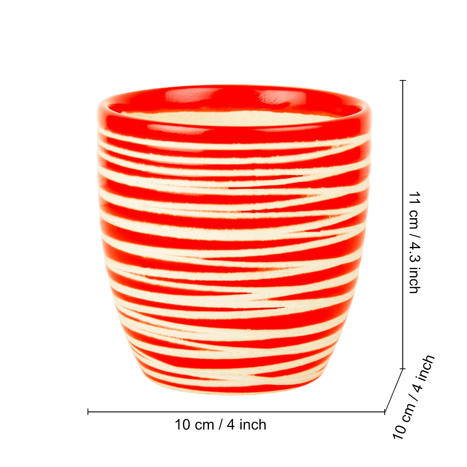 Handpainted Ceramic Striped Planter Pot (Red, Diameter – 10 cm, Height – 11 cm) - View 2