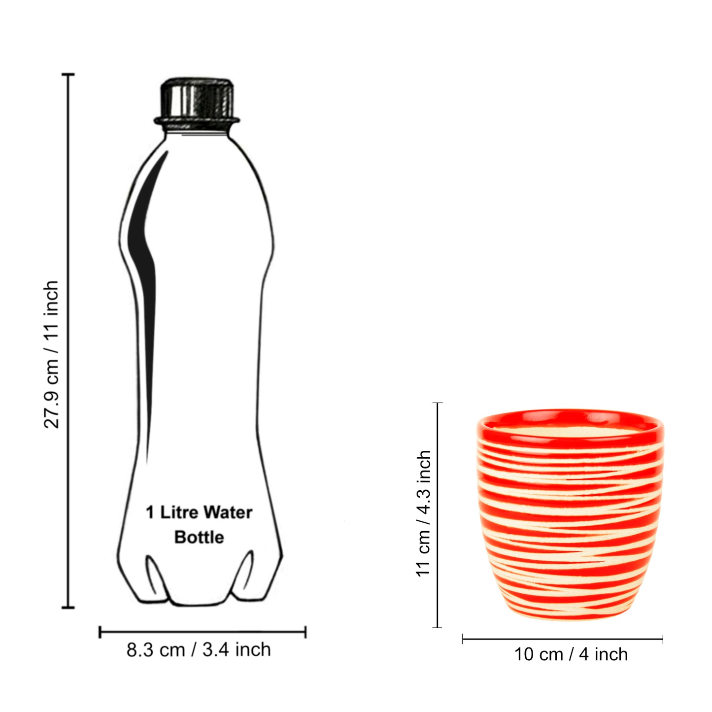 Handpainted Ceramic Striped Planter Pot (Red, Diameter – 10 cm, Height – 11 cm) - View 4
