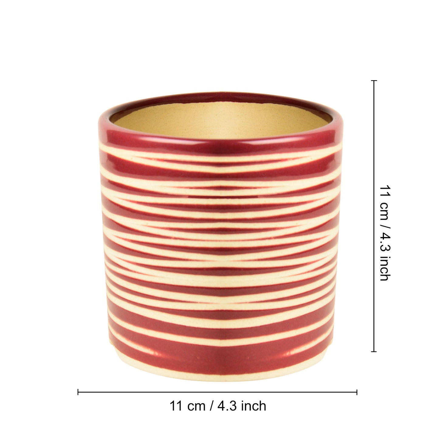 Handpainted Ceramic Striped Planter Pot (Purple, Diameter – 11 cm, Height – 11 cm) - View 3