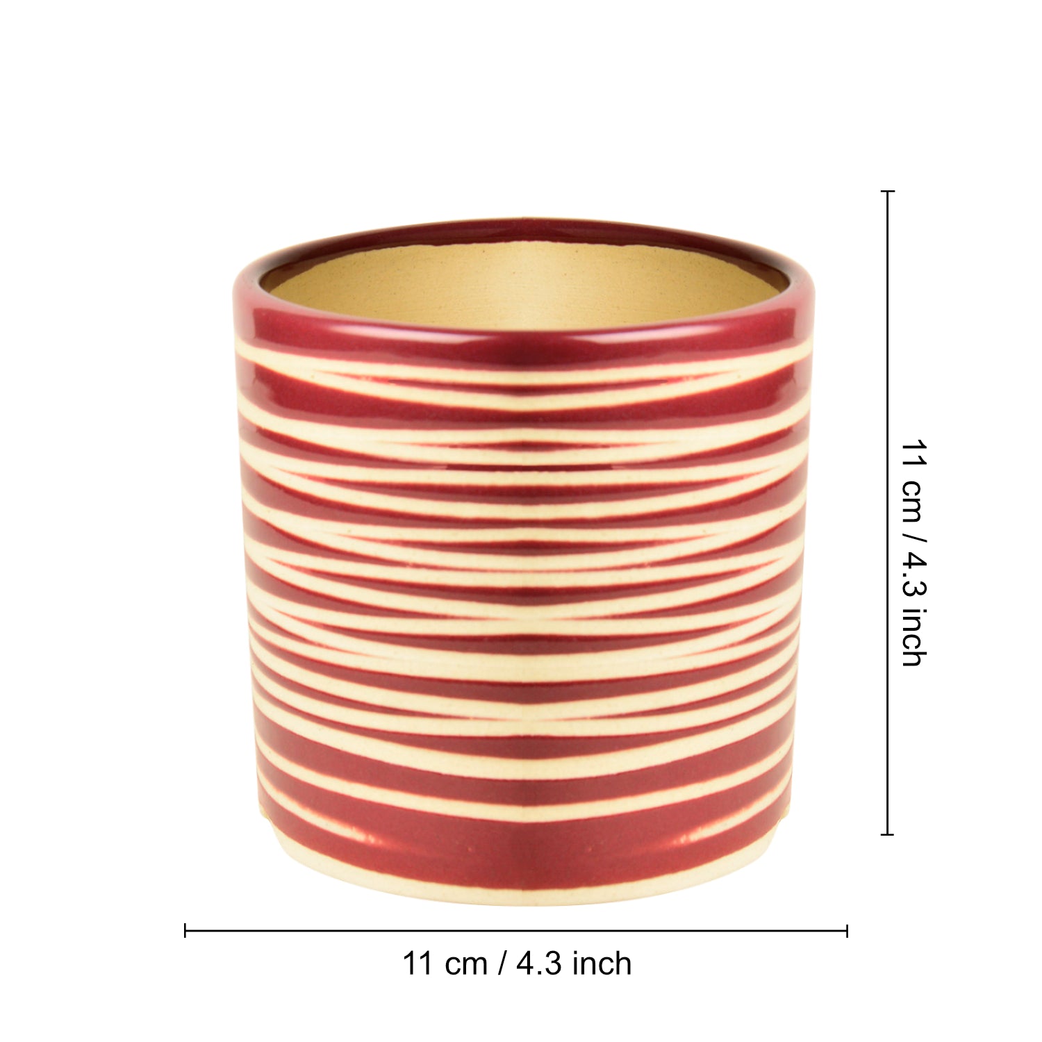 Handpainted Ceramic Striped Planter Pot (Purple, Diameter – 11 cm, Height – 11 cm) - View 3
