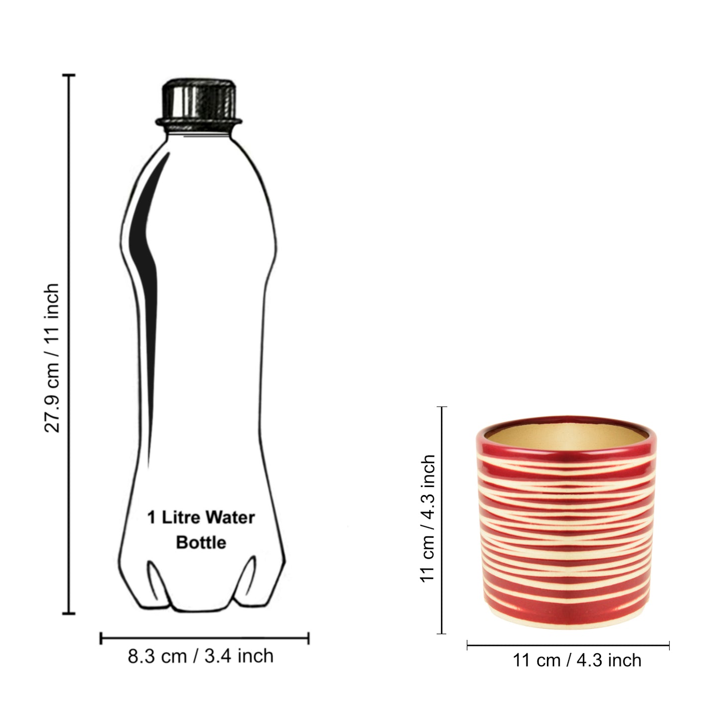 Handpainted Ceramic Striped Planter Pot (Purple, Diameter – 11 cm, Height – 11 cm) - View 4