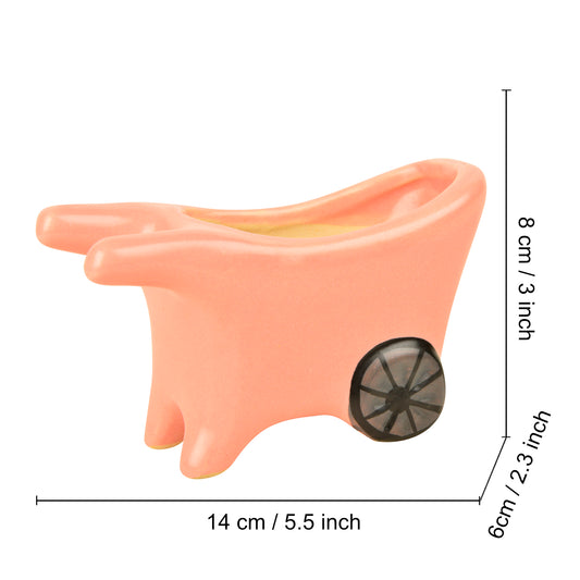 Handpainted Ceramic Pushing Cart Planter Pot (Pink, L x B x H – 14 cm x 6 cm x 8 cm) - View 2