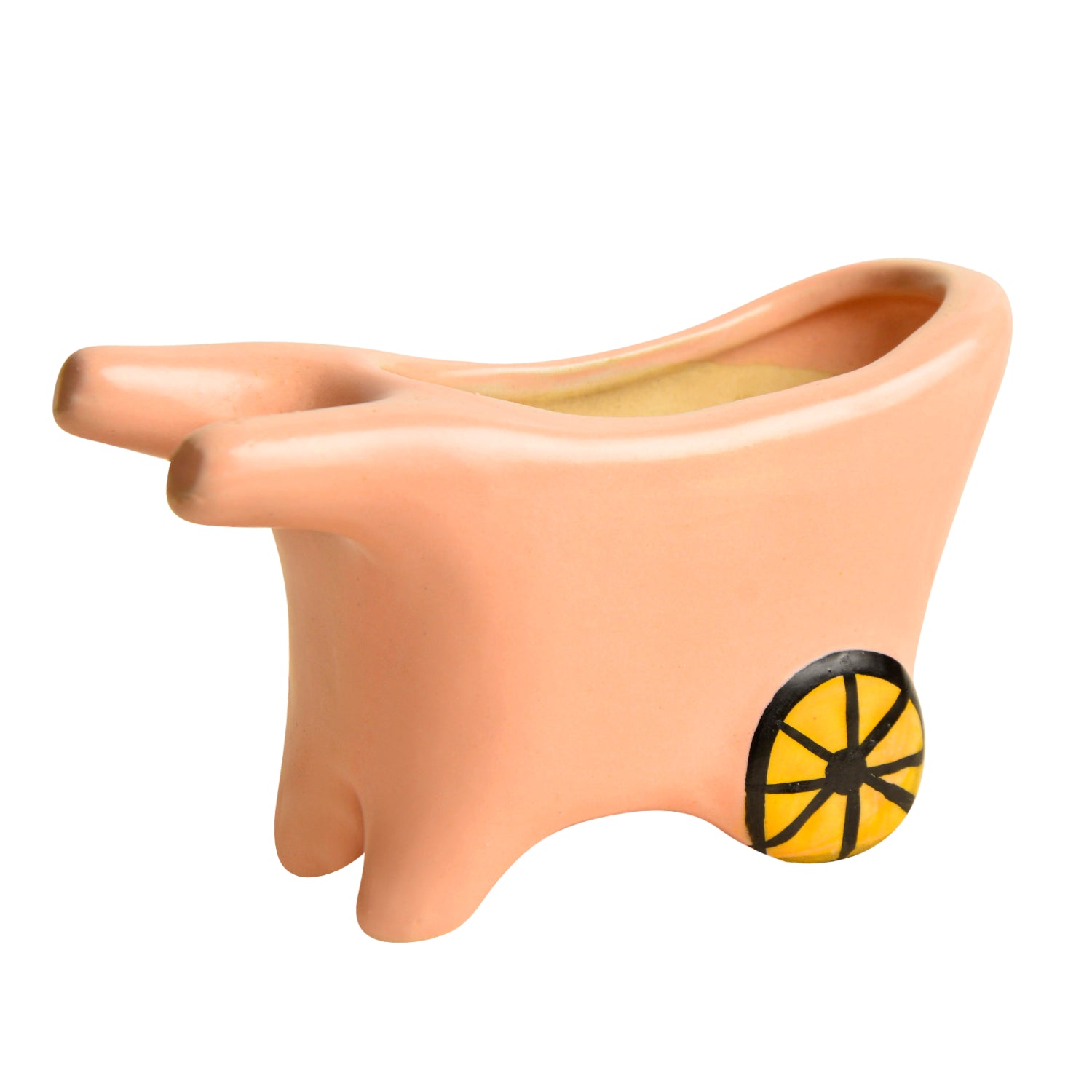 Handpainted Ceramic Pushing Cart Planter Pot (Light Pink, L x B x H – 14 cm x 6 cm x 8 cm) - View 3