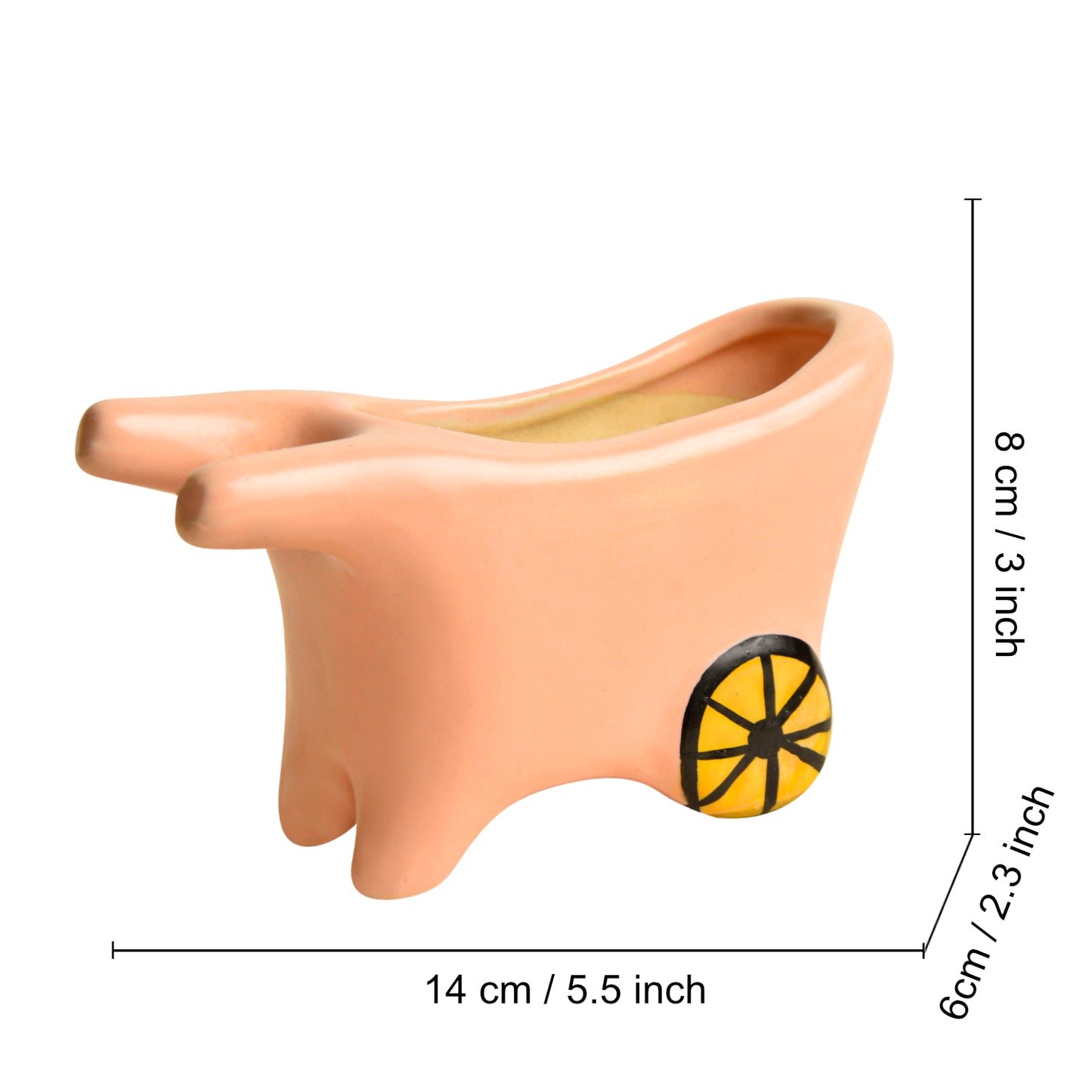 Handpainted Ceramic Pushing Cart Planter Pot (Light Pink, L x B x H – 14 cm x 6 cm x 8 cm) - View 2