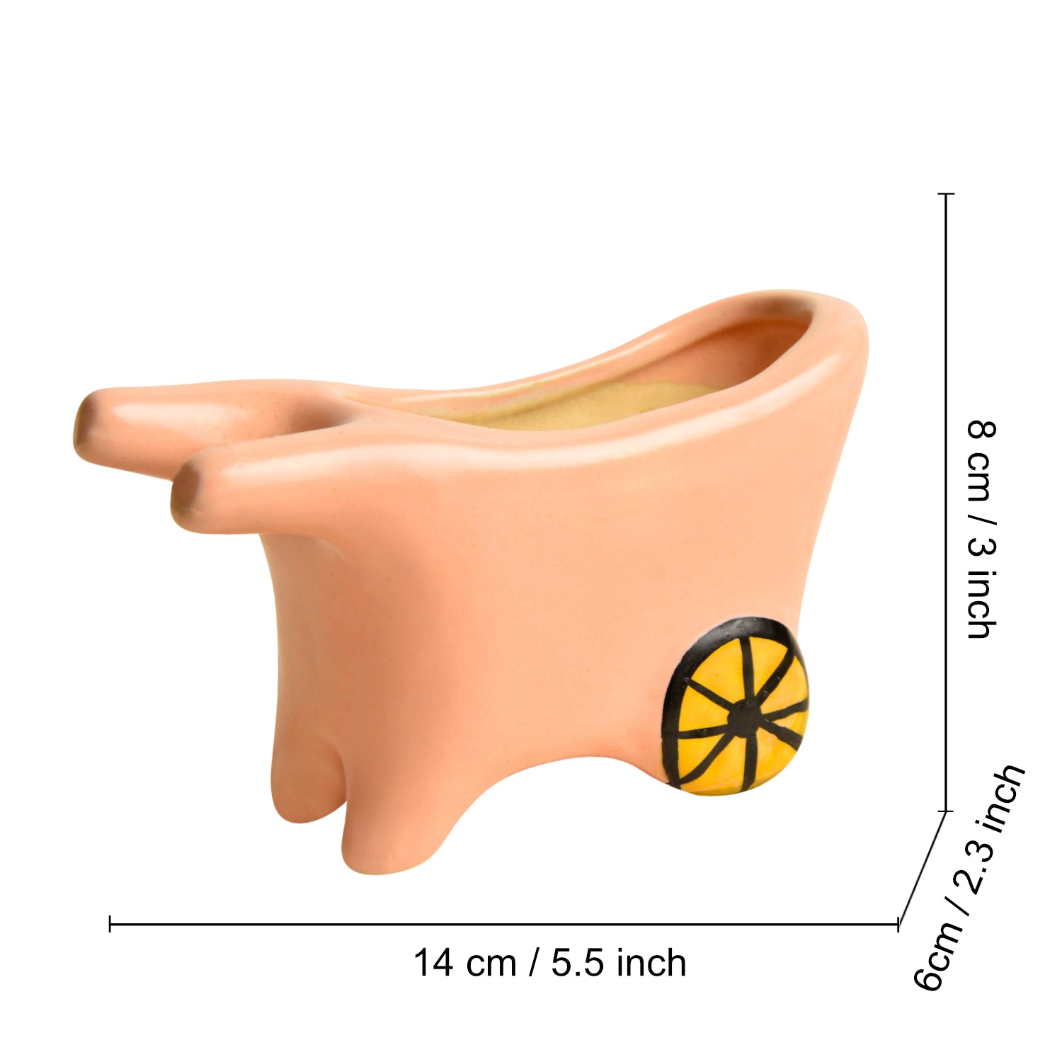 Handpainted Ceramic Pushing Cart Planter Pot (Light Pink, L x B x H – 14 cm x 6 cm x 8 cm) - View 2