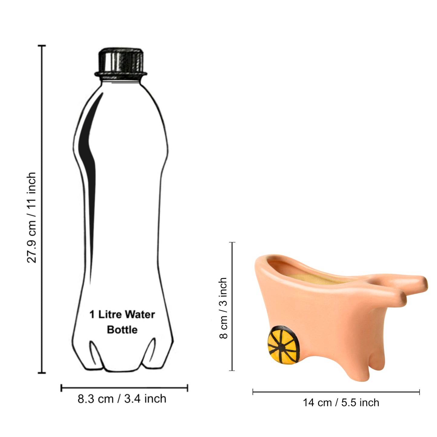 Handpainted Ceramic Pushing Cart Planter Pot (Light Pink, L x B x H – 14 cm x 6 cm x 8 cm) - View 4