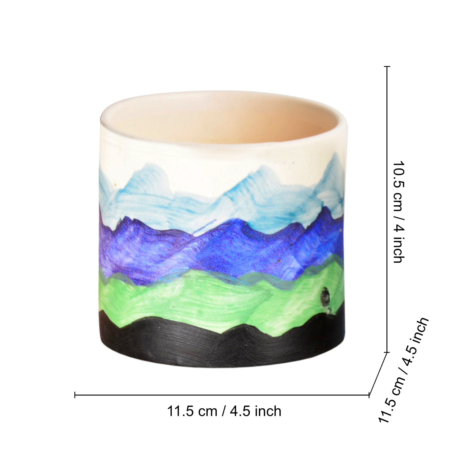 Handpainted Ceramic Planter Pot (Multicolor, Diameter – 11.5 cm, Height – 10.5 cm) - View 2