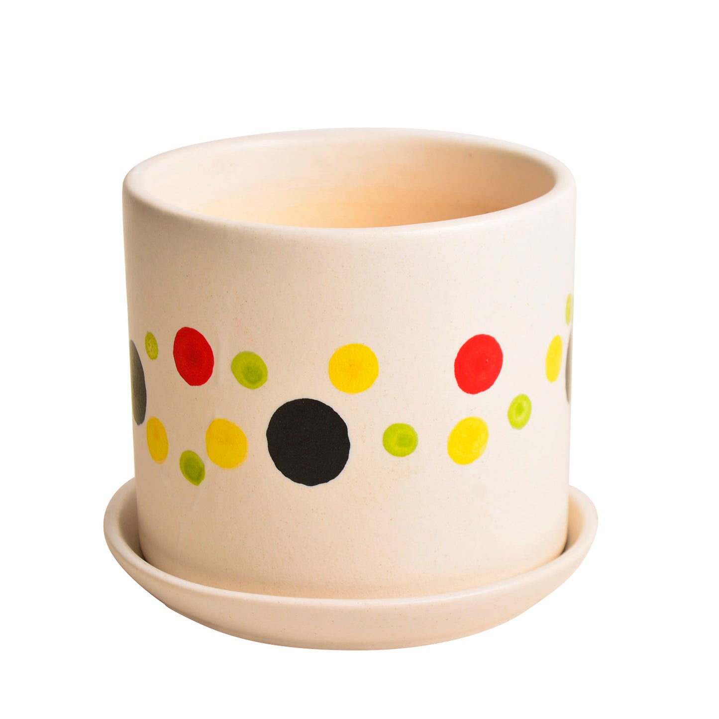 Hand Painted Ceramic Round Polka Dot Planter Pot with Tray (Multicolor and Off White, Diameter – 11.5 cm, Height – 10.5 cm) - View 4