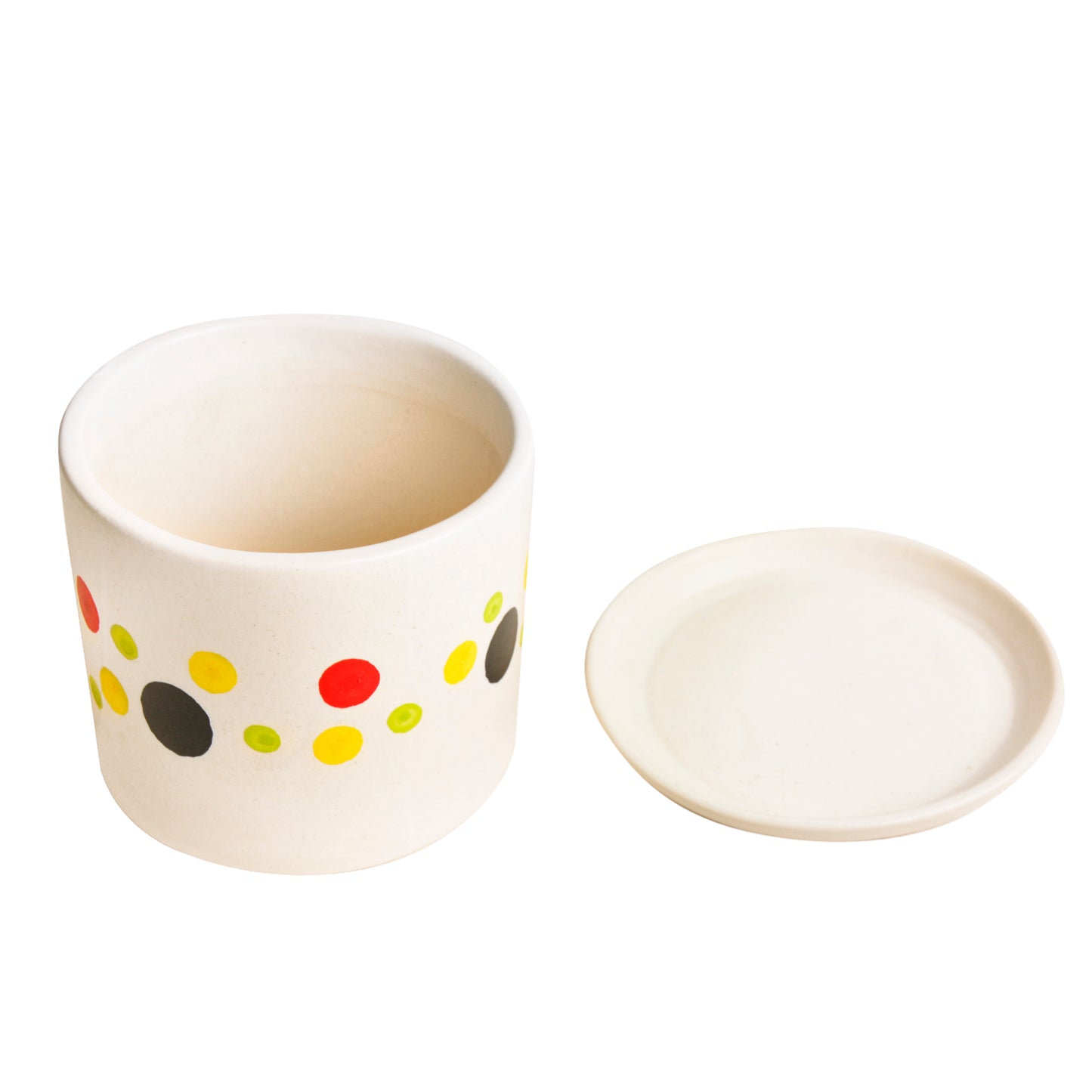 Hand Painted Ceramic Round Polka Dot Planter Pot with Tray (Multicolor and Off White, Diameter – 11.5 cm, Height – 10.5 cm) - View 3