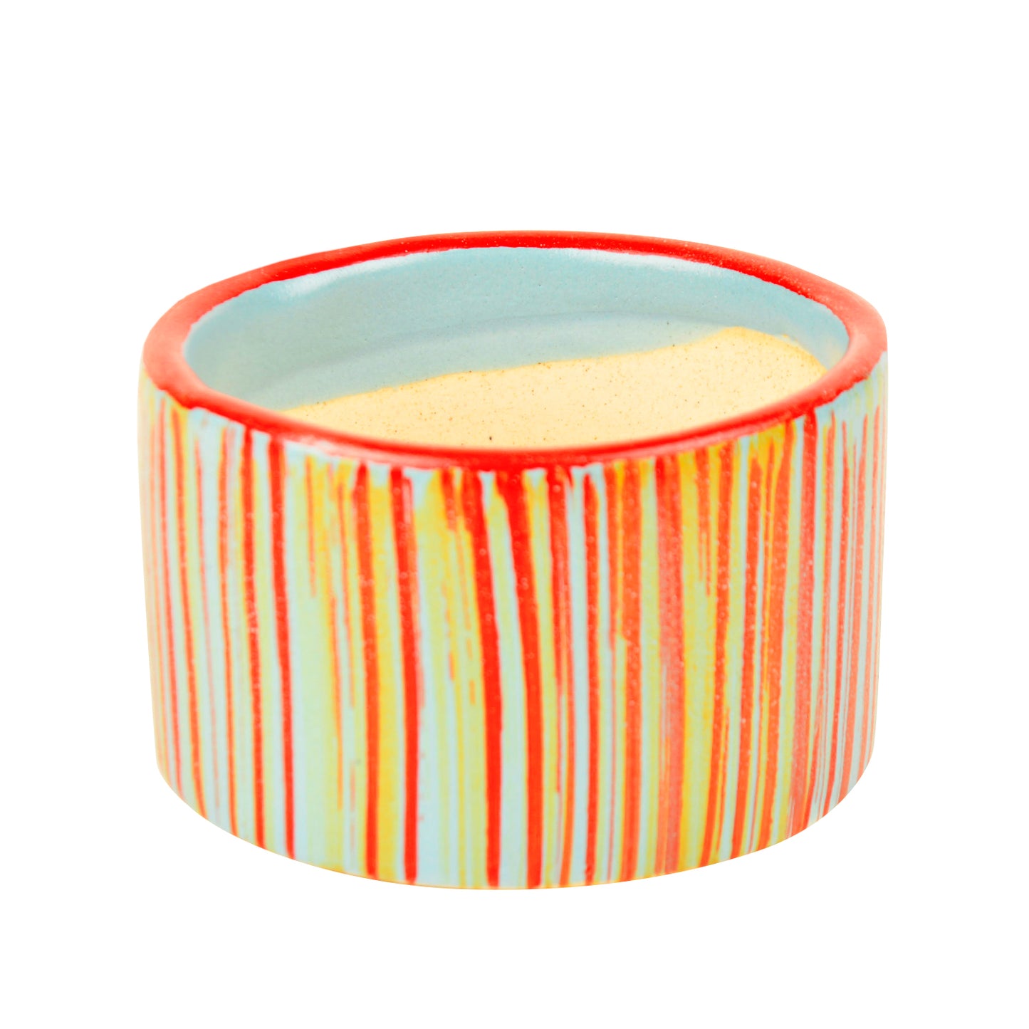 Handpainted Ceramic Round Striped Planter Pot (Blue and Red, Diameter – 9.5 cm, Height – 6.5 cm) - View 3