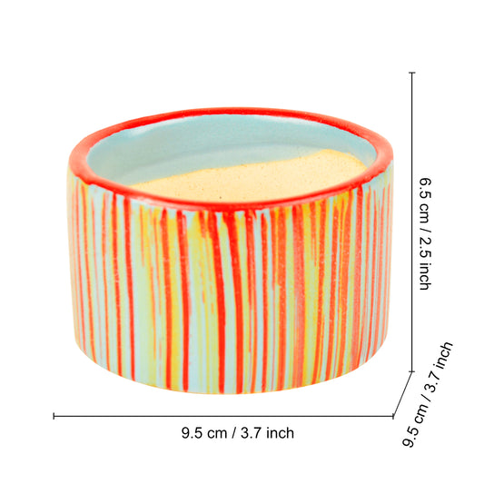 Handpainted Ceramic Round Striped Planter Pot (Blue and Red, Diameter – 9.5 cm, Height – 6.5 cm) - View 2