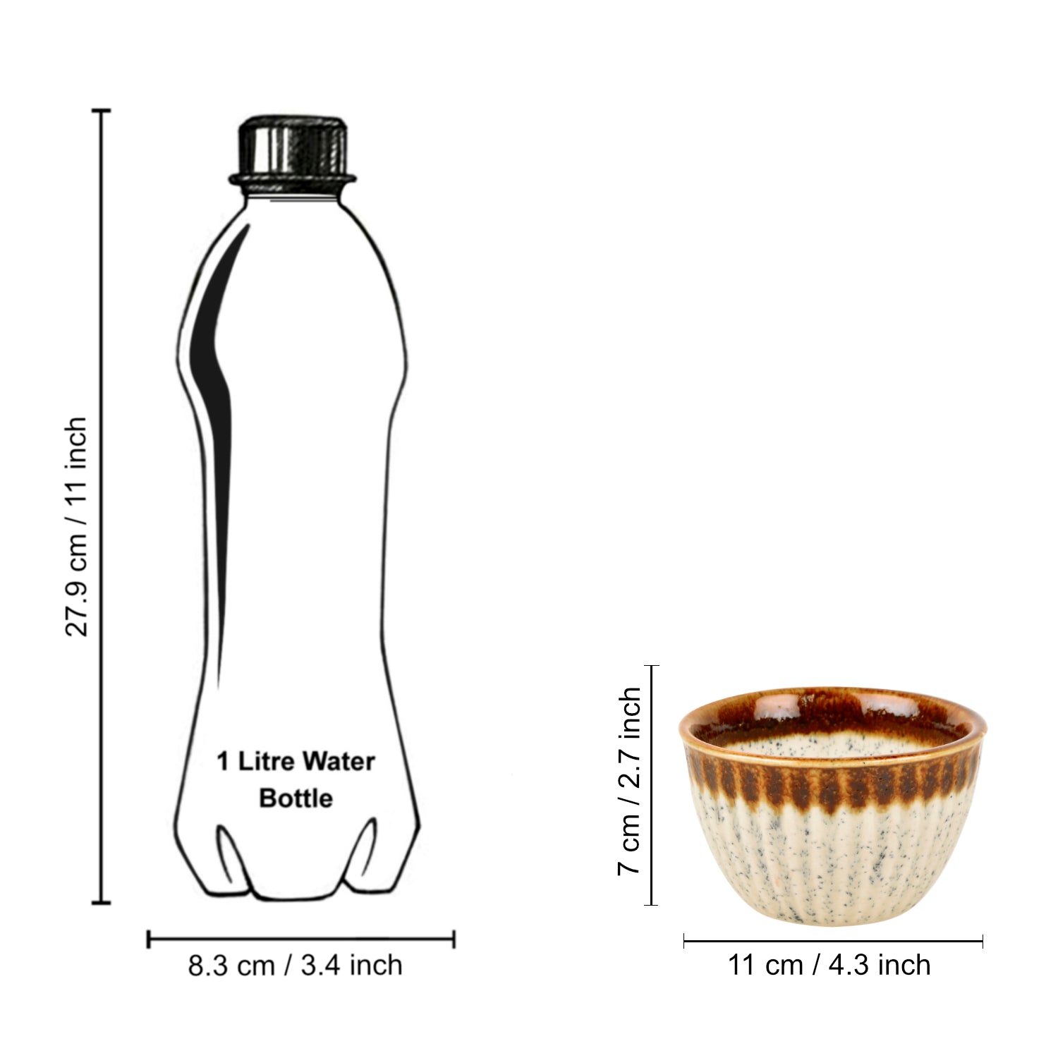 Studio Pottery Ribbed Ceramic Dining Bowls (Set of 4, 350 ml each, Off White & Brown) - View 6