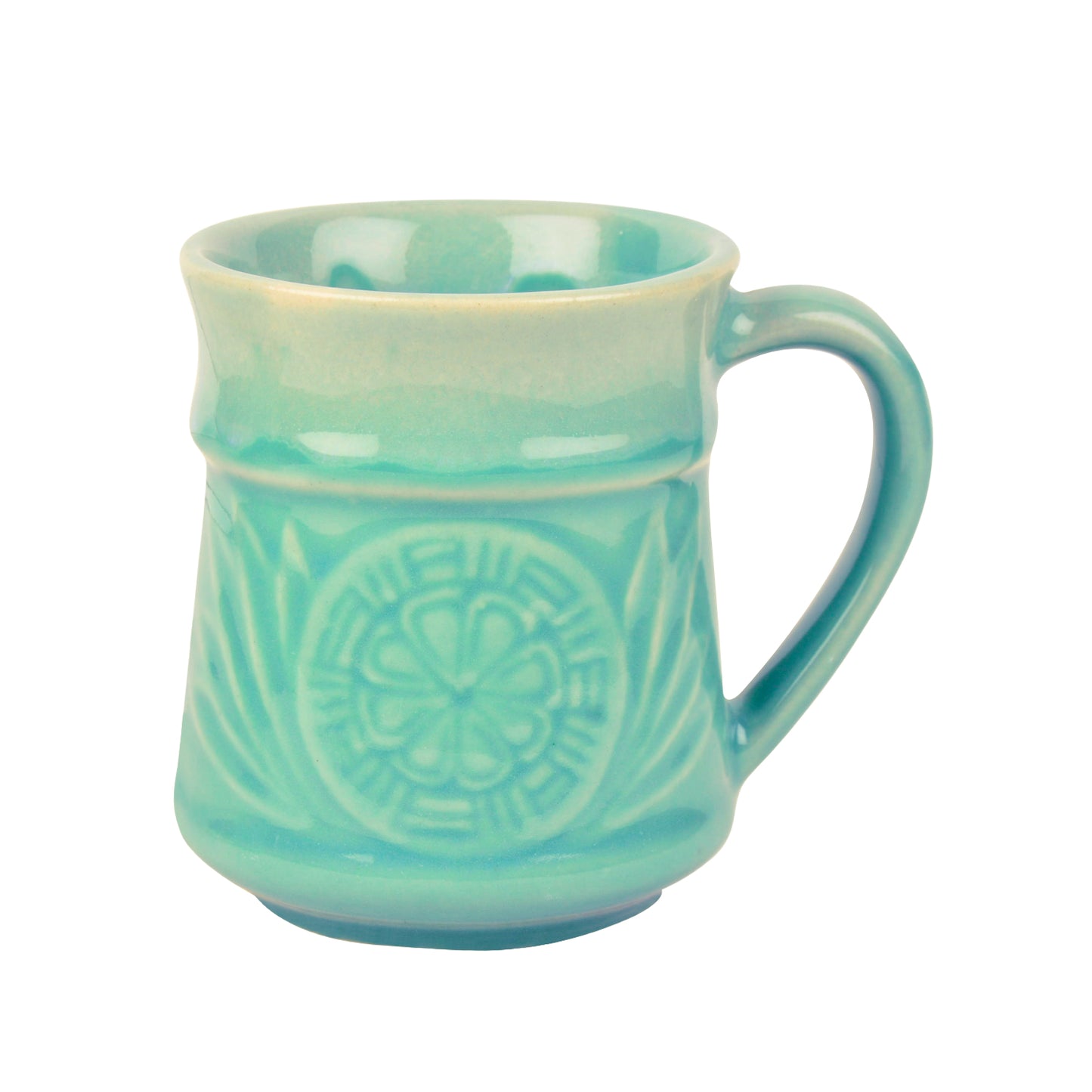 Studio Pottery Etched Ceramic Coffee Mugs (300 ml each, Set of 2, Turquoise) - View 5