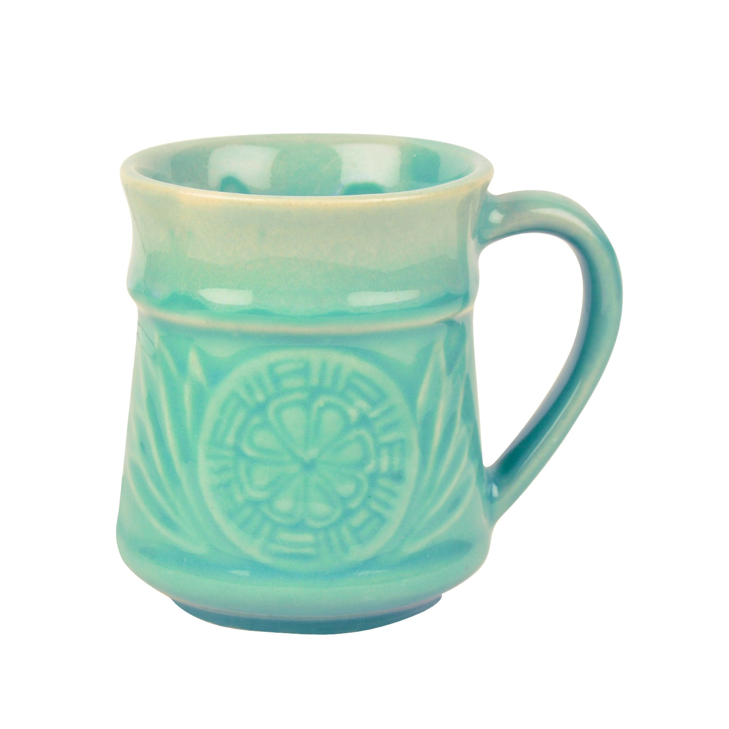 Studio Pottery Etched Ceramic Coffee Mugs (300 ml each, Set of 2, Turquoise) - View 5