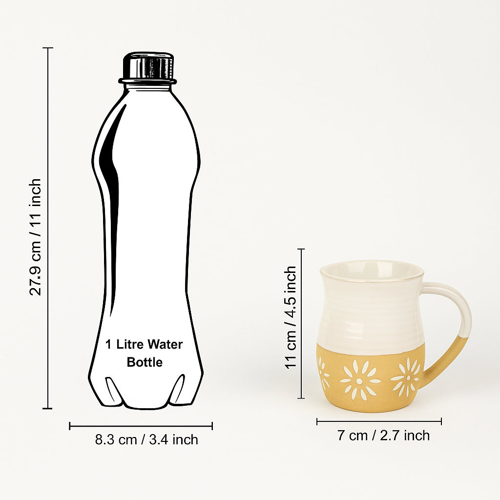 Dual Tone Studio Pottery Ceramic Coffee Mugs (350 ml each, Set of 2, Off White & Light Brown) - View 5