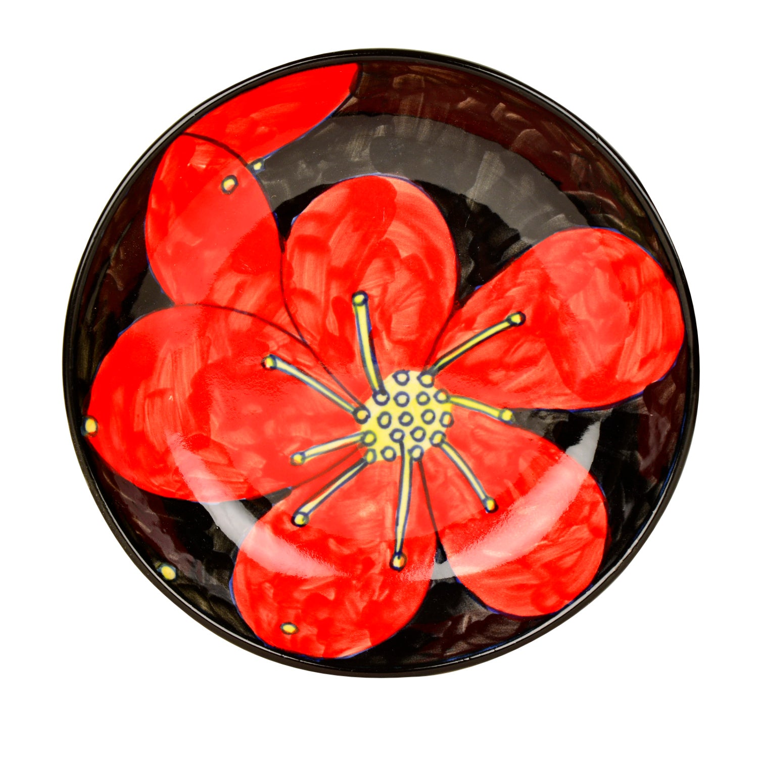 Hand Painted Chic and Sleek Ceramic Shallow Serving Bowl (8.5 icnhes , Red and Black) - View 4