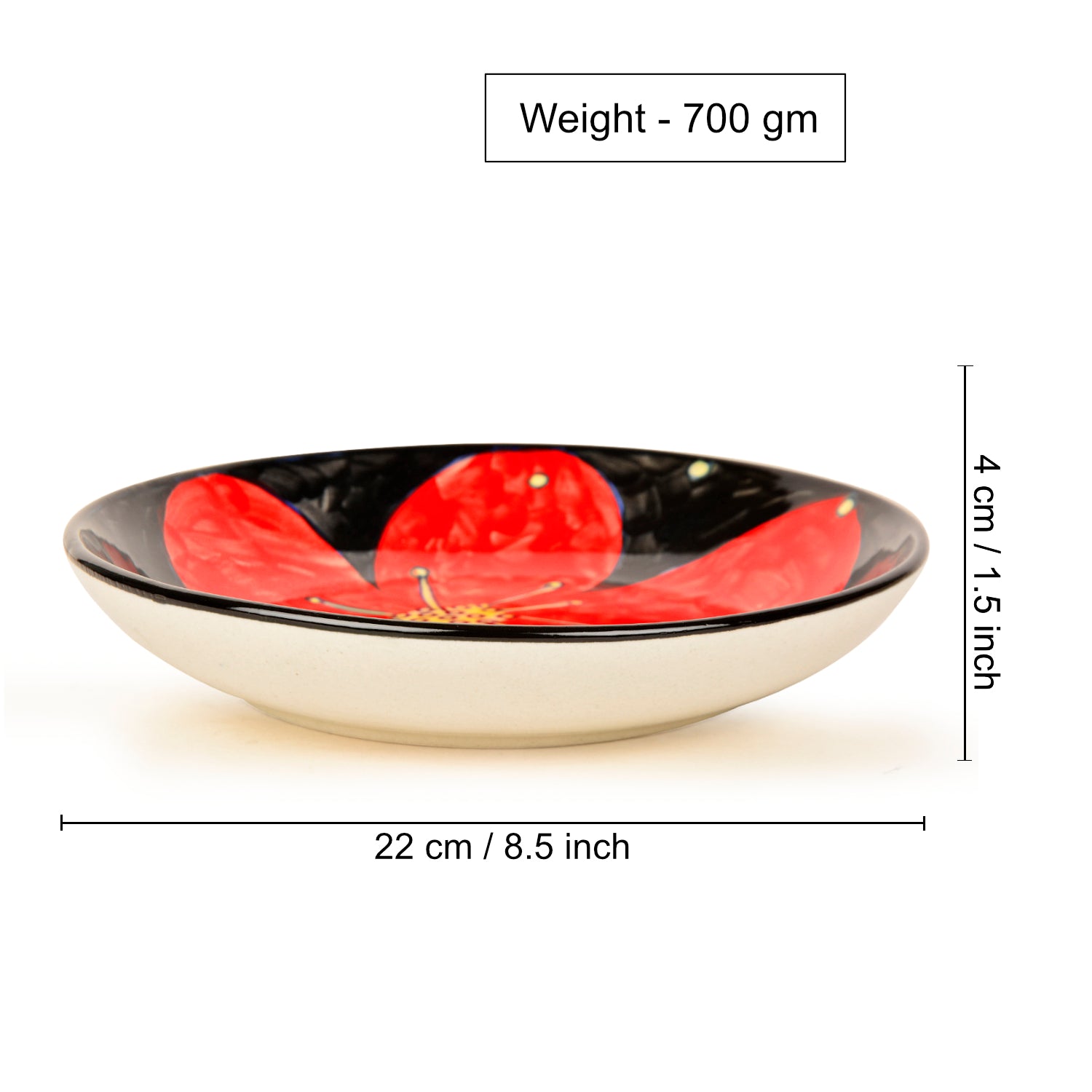 Hand Painted Chic and Sleek Ceramic Shallow Serving Bowl (8.5 icnhes , Red and Black) - View 2