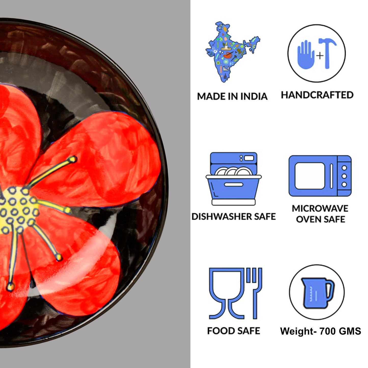 Hand Painted Chic and Sleek Ceramic Shallow Serving Bowl (8.5 icnhes , Red and Black) - View 5