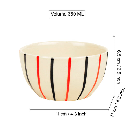 Studio Pottery Ceramic Striped Dinner Bowls (Set of 4, 350 ml each, Off White & Multicolor) - View 2