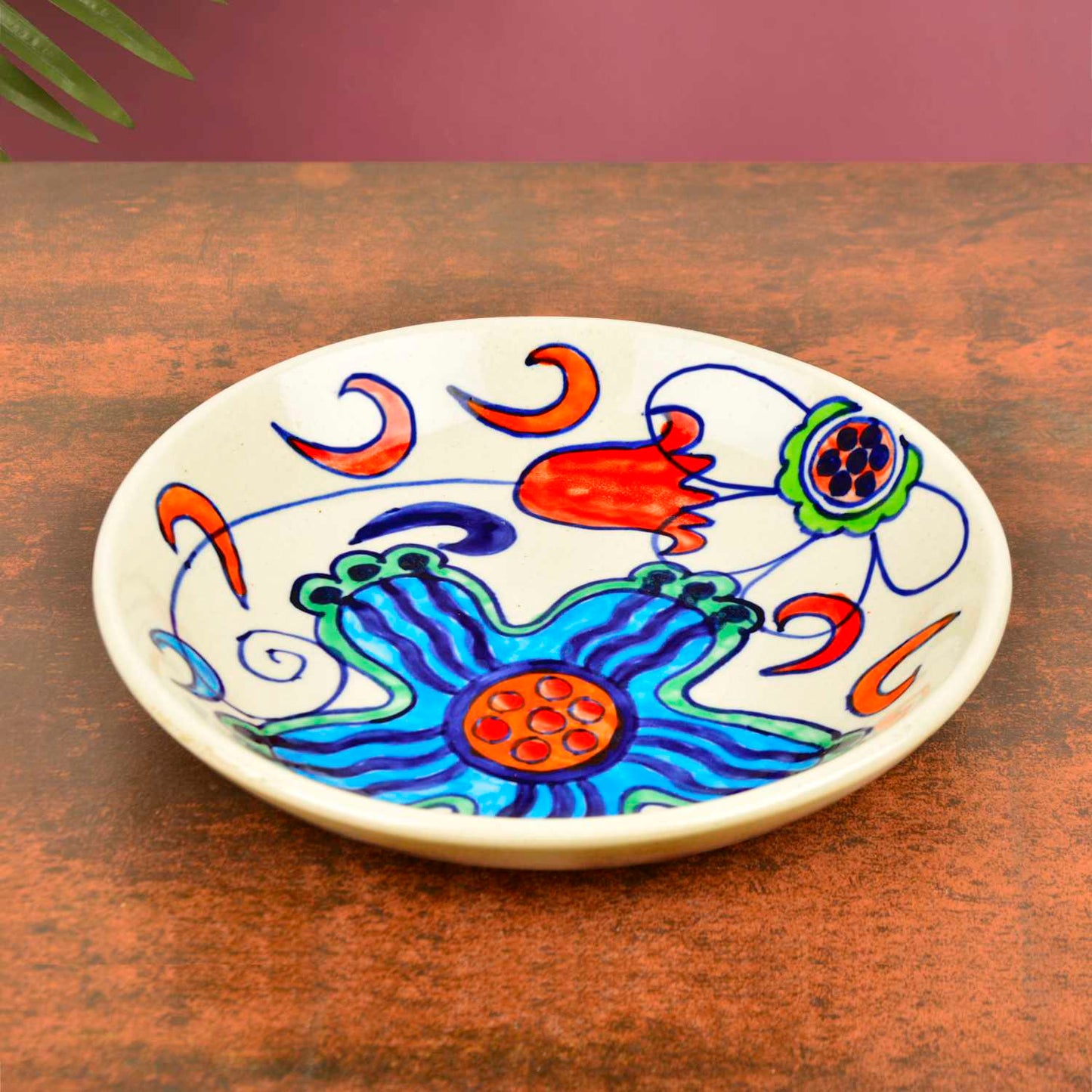 Hand Painted Chic and Sleek Ceramic Shallow Serving Bowl (8.5 icnhes , Multicolor)
