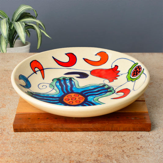 Hand Painted Chic and Sleek Ceramic Shallow Serving Bowl (8.5 icnhes , Multicolor) - View 2