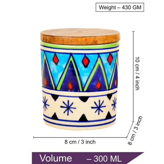 Handpainted Multi Utility Storage Ceramic Airtight Jar with Sheesham Wooden Lid (300 ml, Multicolor) - View 2