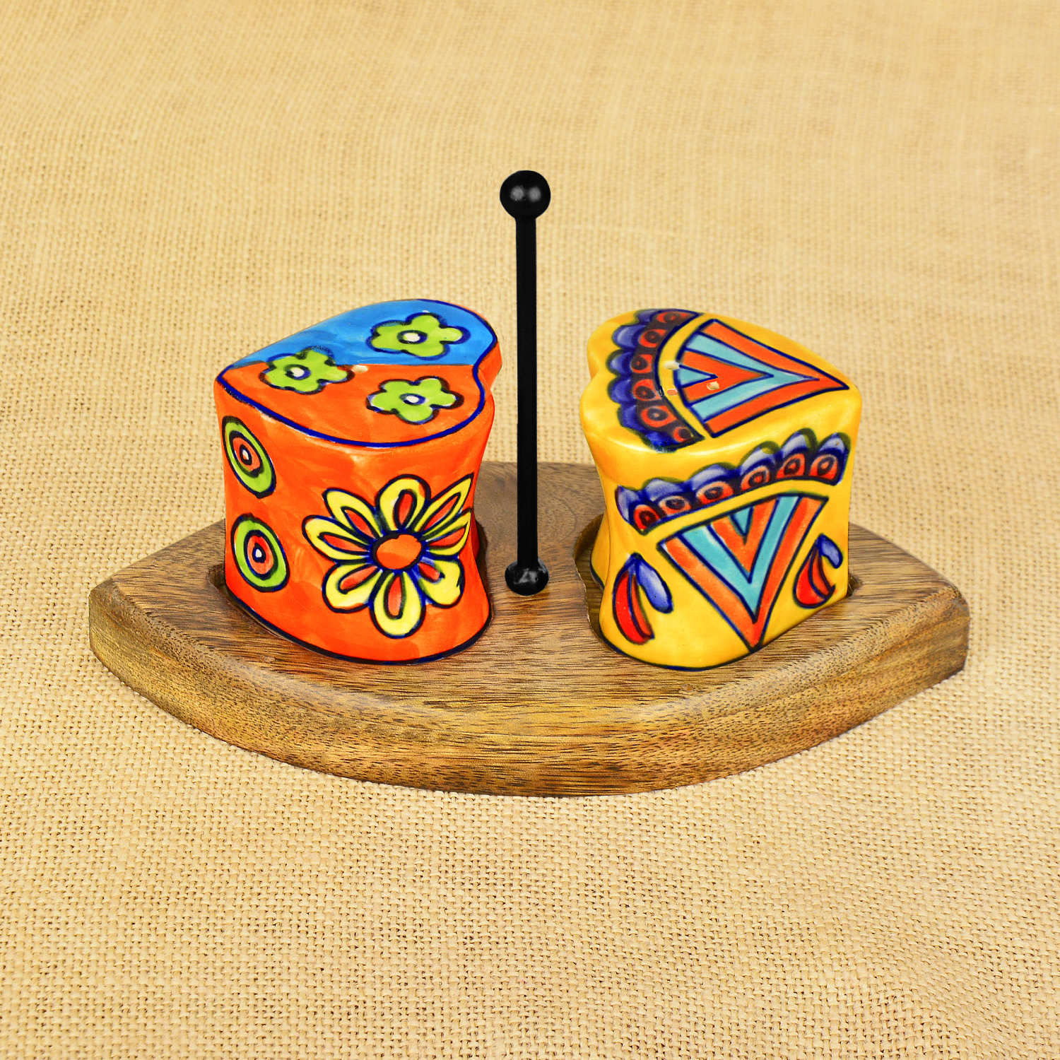 Handpainted Floral Ceramic Salt and Pepper Shaker with Stand