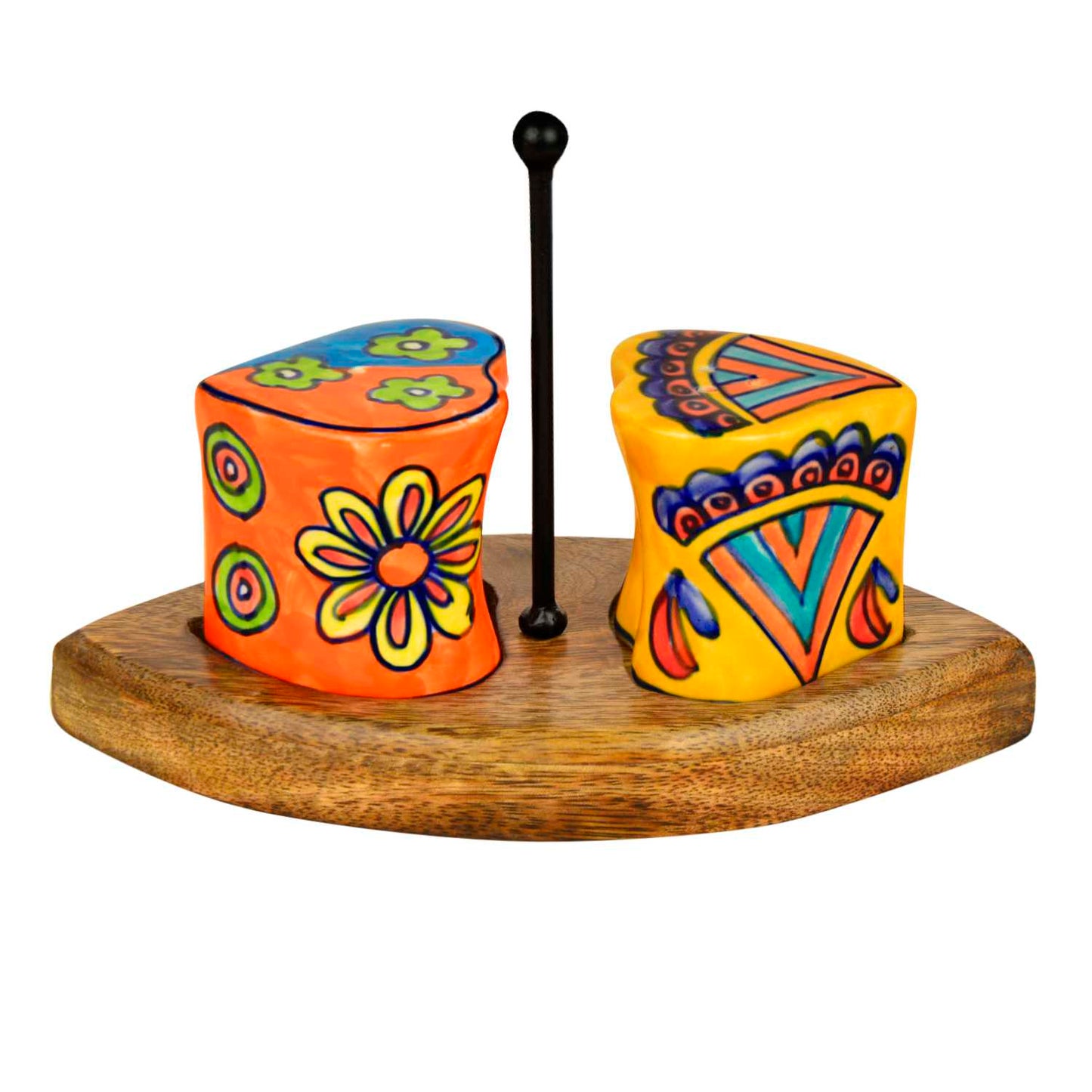 Handpainted Floral Ceramic Salt and Pepper Shaker with Stand - View 4