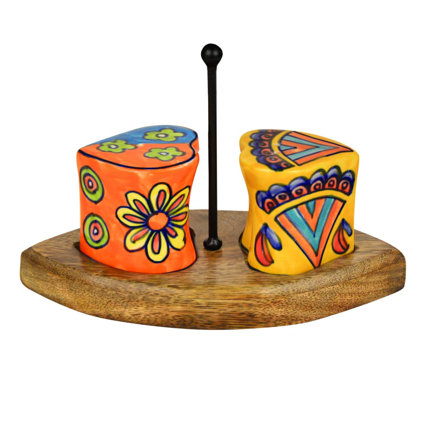 Handpainted Floral Ceramic Salt and Pepper Shaker with Stand - View 4