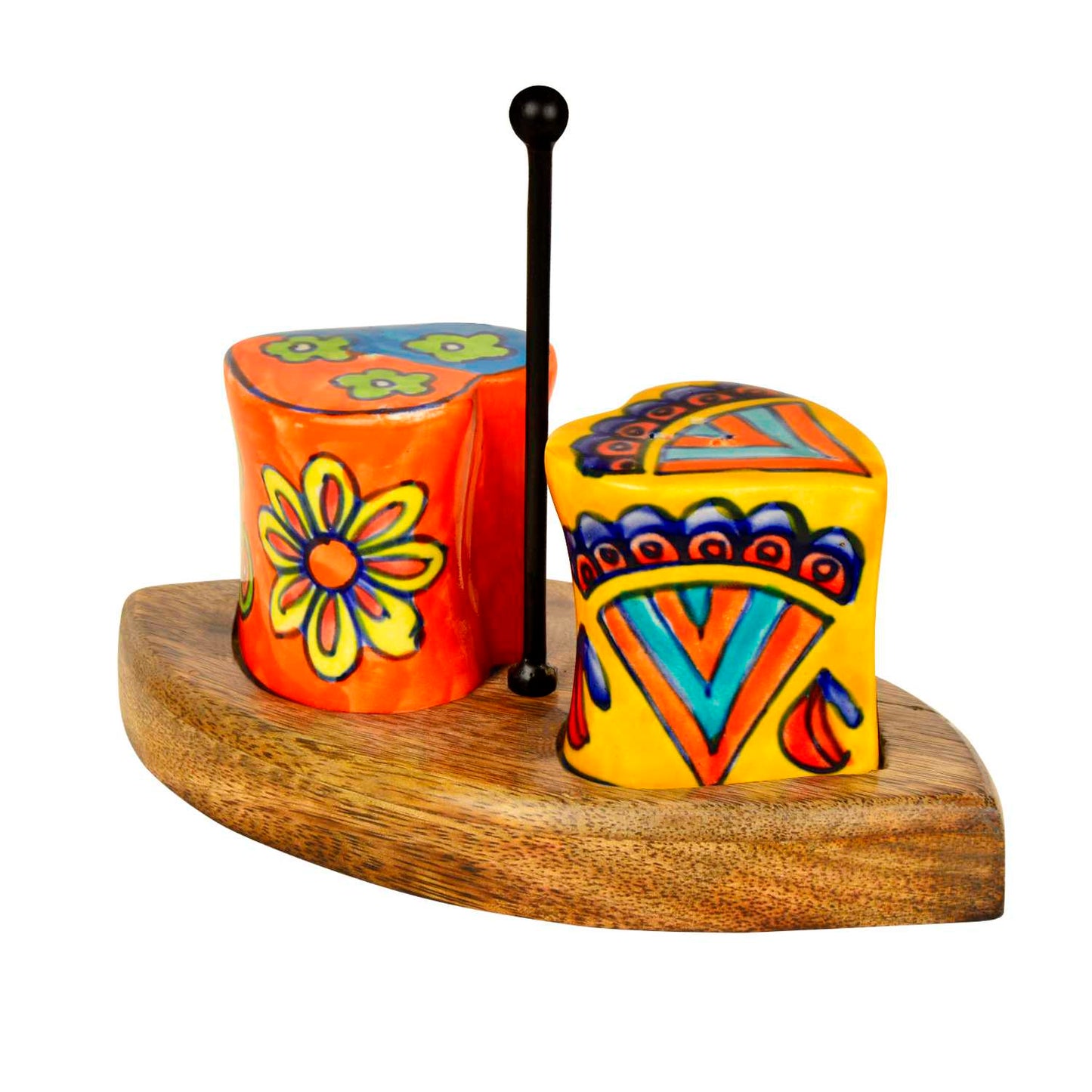 Handpainted Floral Ceramic Salt and Pepper Shaker with Stand - View 5