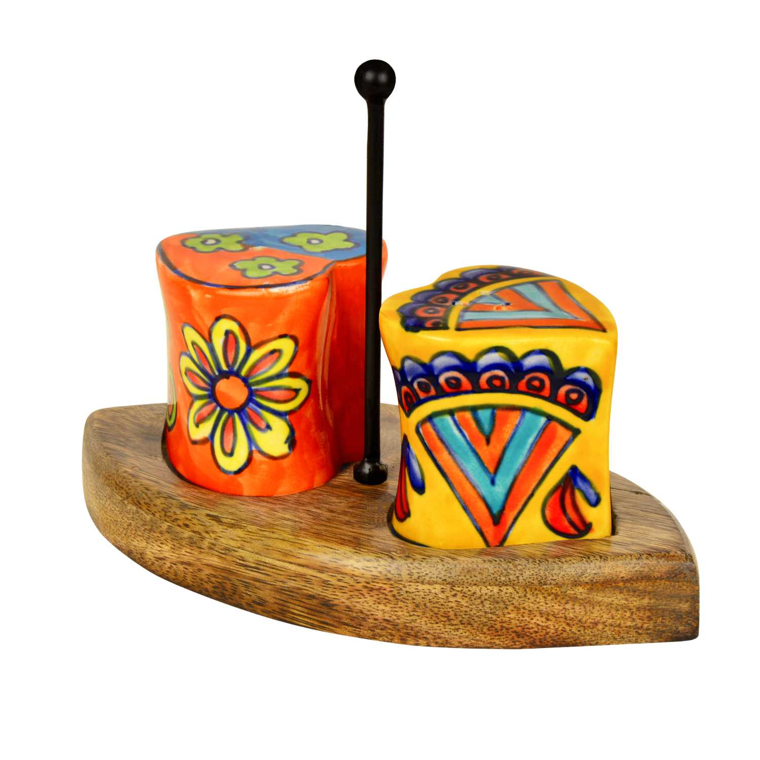 Handpainted Floral Ceramic Salt and Pepper Shaker with Stand - View 5