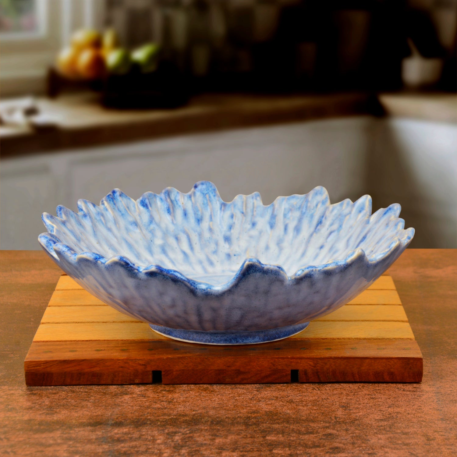 Studio Pottery Artistic Ceramic Serving Bowl with Cutwork Design (Sky Blue, 20.5 cm, 500 ml) - View 3