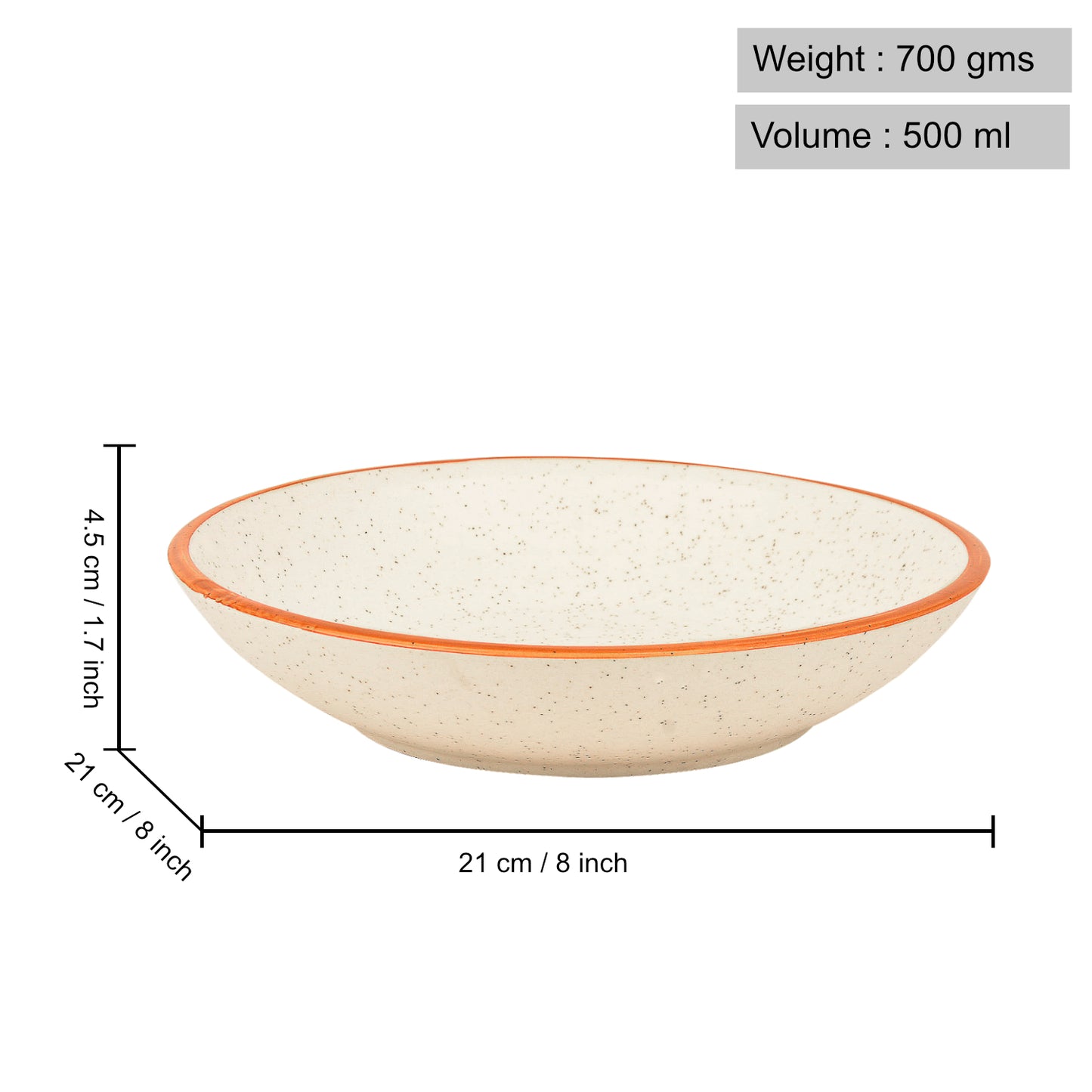 Studio Pottery Matt Finish Ceramic Serving Bowl (Off White and Brown, Diameter – 21 cm, 500 ml ) - View 2
