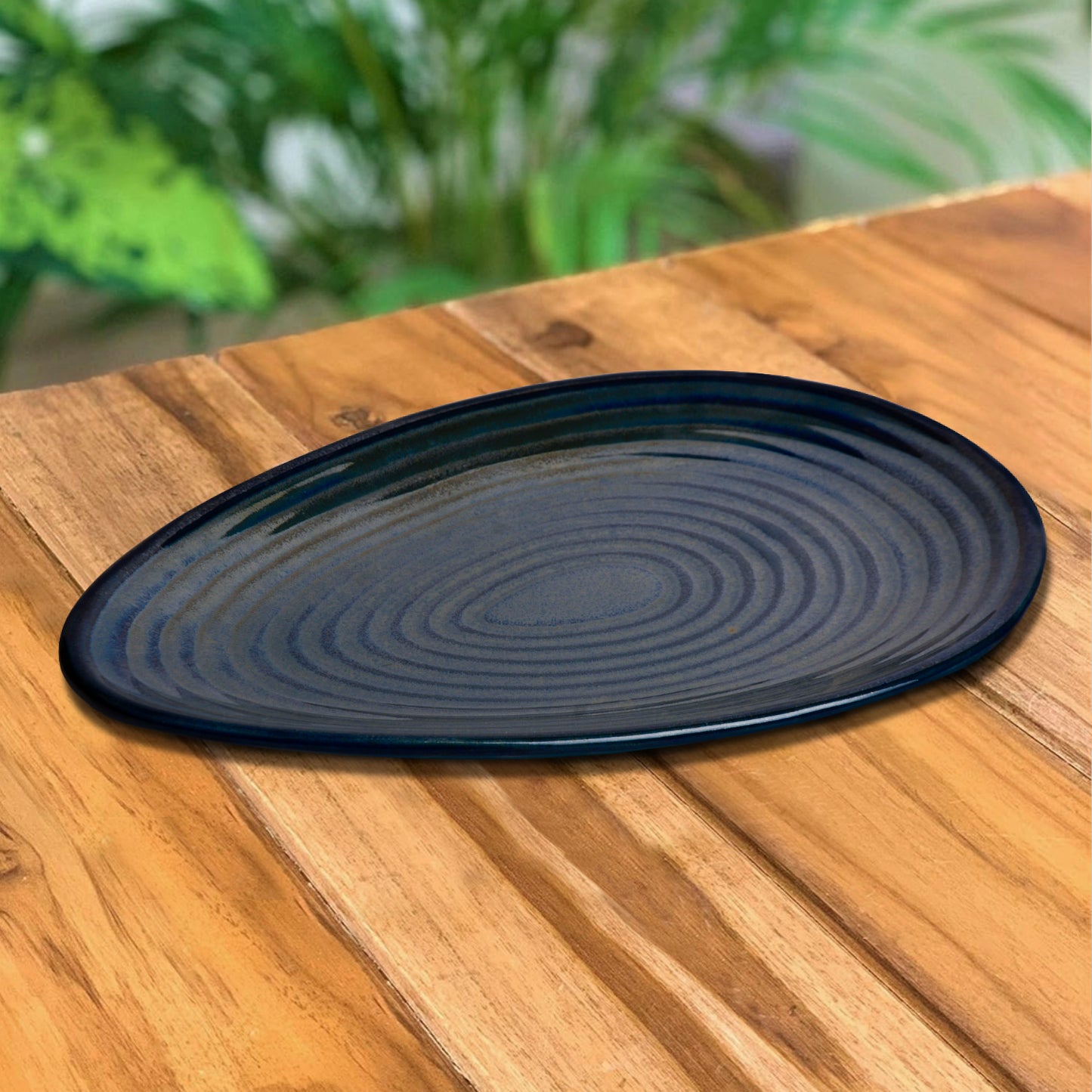 Premium Hand Glazed Oval Shaped Ceramic Platter (Botz Blue with Grey Speckle, 10.5 inches, 490 gm) - View 3