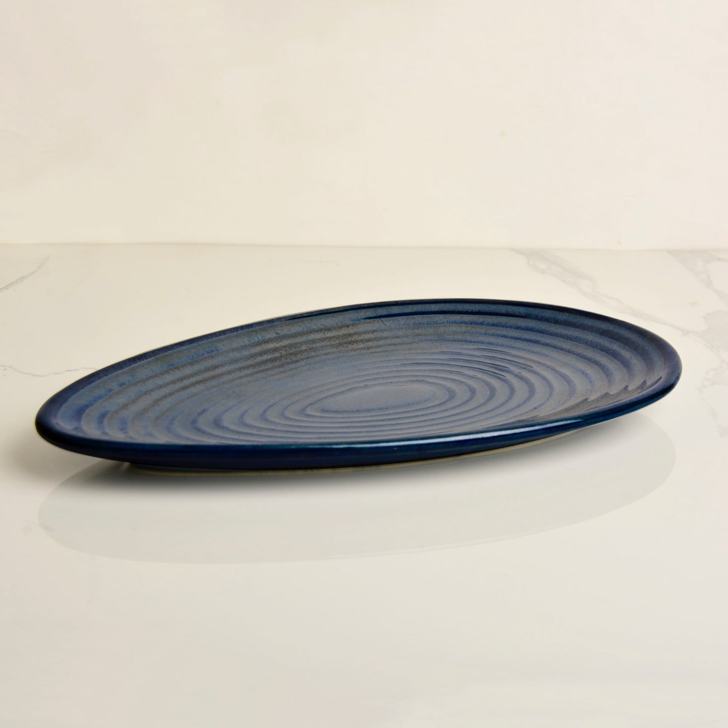 Premium Hand Glazed Oval Shaped Ceramic Platter (Botz Blue with Grey Speckle, 10.5 inches, 490 gm) - View 4