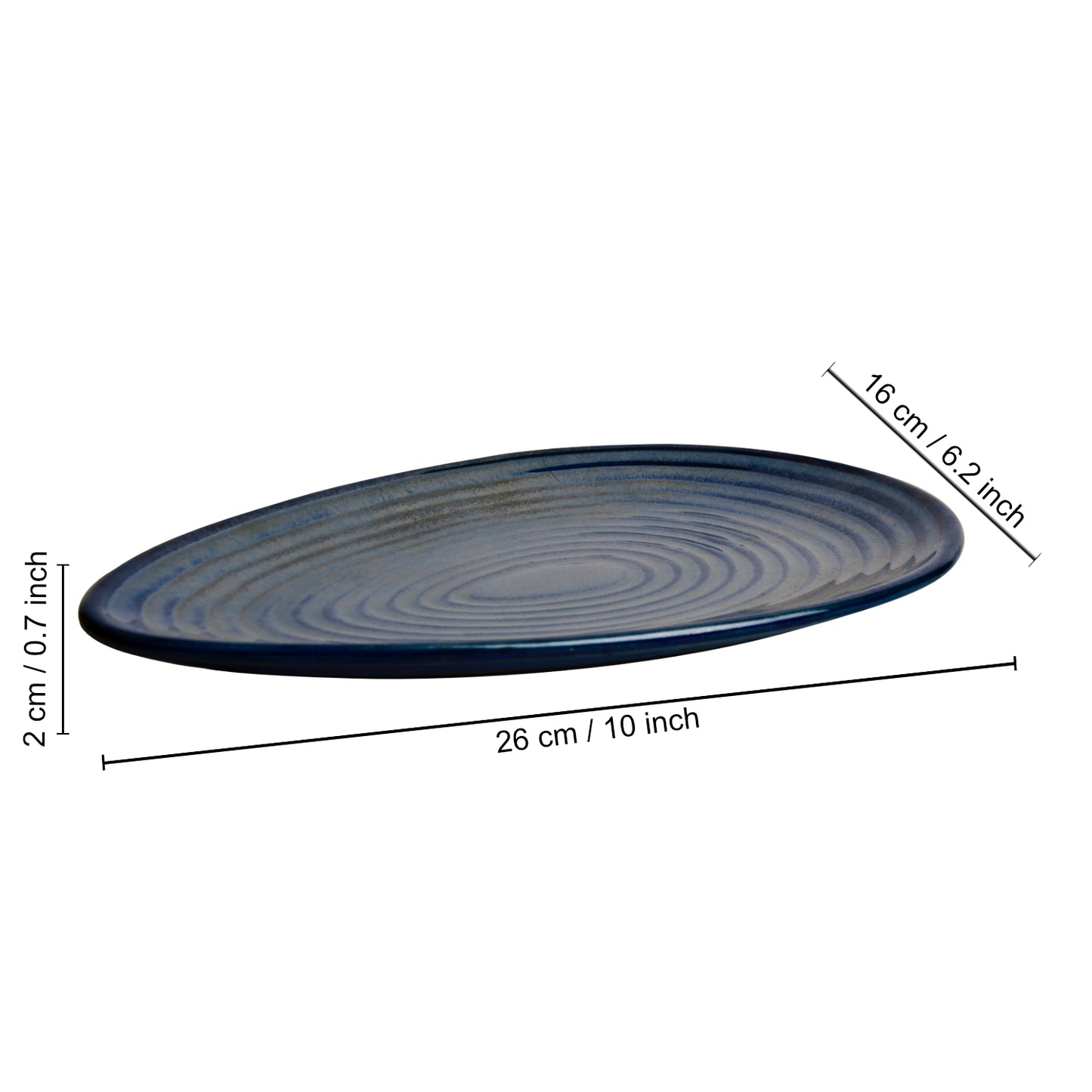 Premium Hand Glazed Oval Shaped Ceramic Platter (Botz Blue with Grey Speckle, 10.5 inches, 490 gm) - View 2