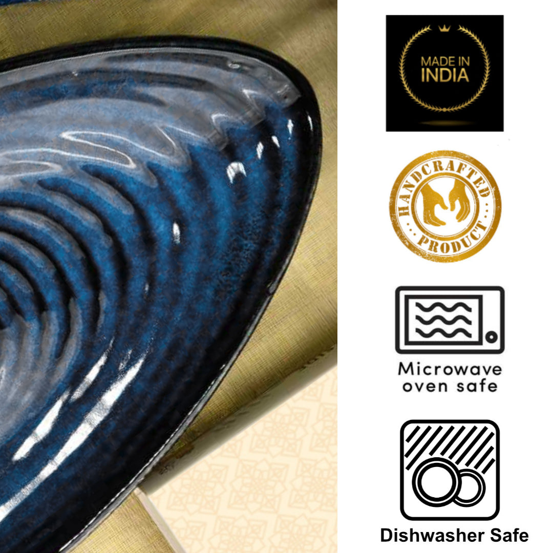 Premium Hand Glazed Oval Shaped Ceramic Platter (Botz Blue with Grey Speckle, 10.5 inches, 490 gm) - View 6
