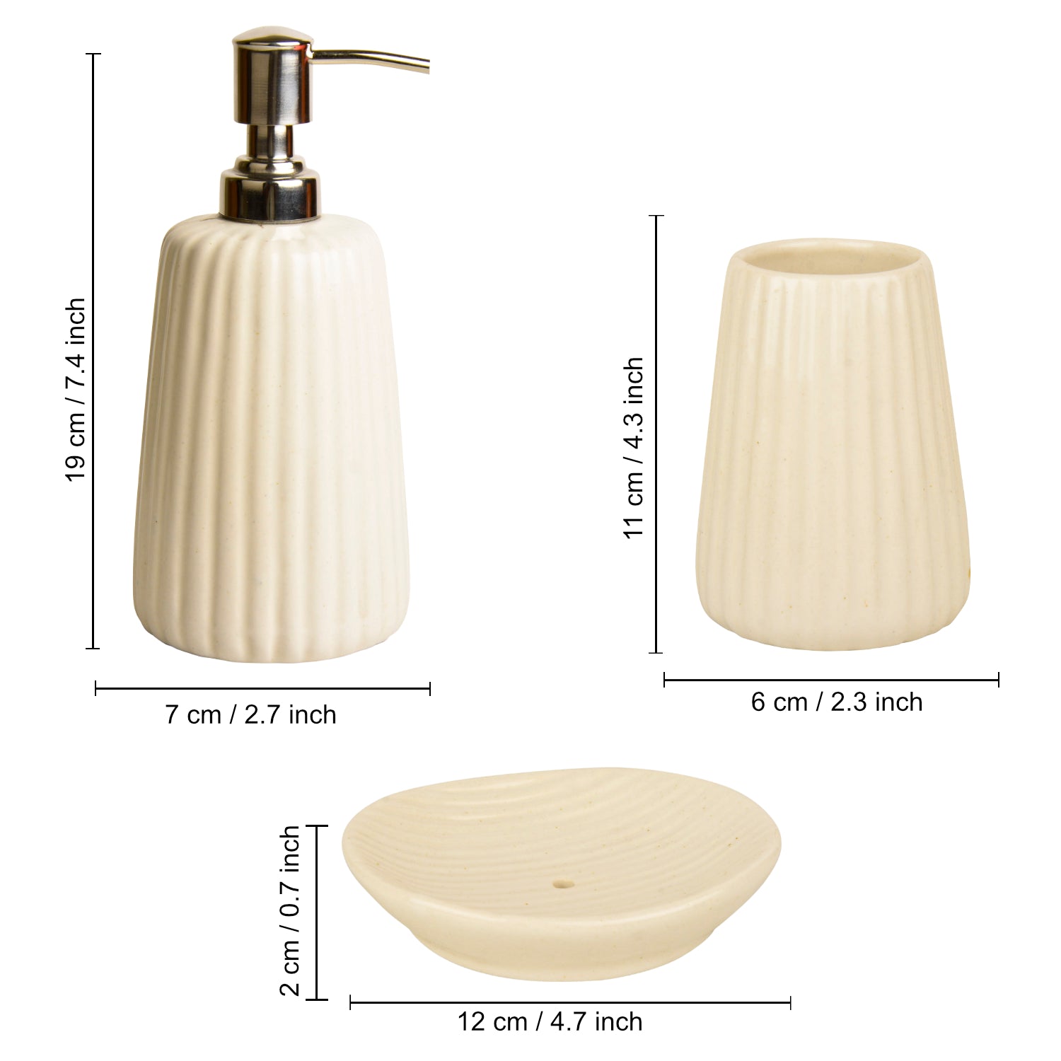 Ceramic Bathroom Set in Pristine White (White, 1 Liquid Soap Dispenser, 1 Soap Tray, 1 Toothbrush Holder) - View 2