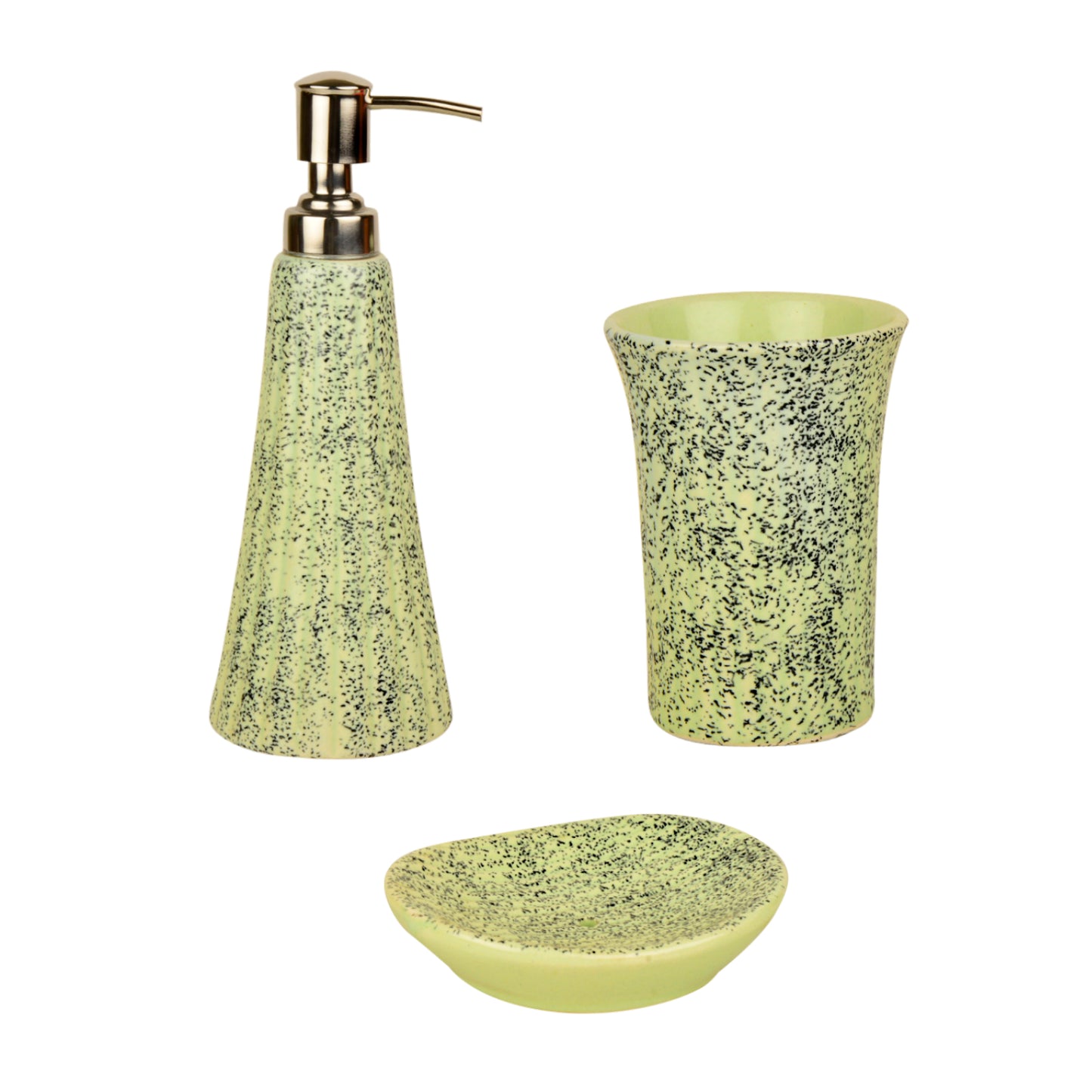 Ceramic Bathroom Set in Speckled Design (Green & Black, 1 Liquid Soap Dispenser, 1 Soap Tray, 1 Toothbrush Holder) - View 4