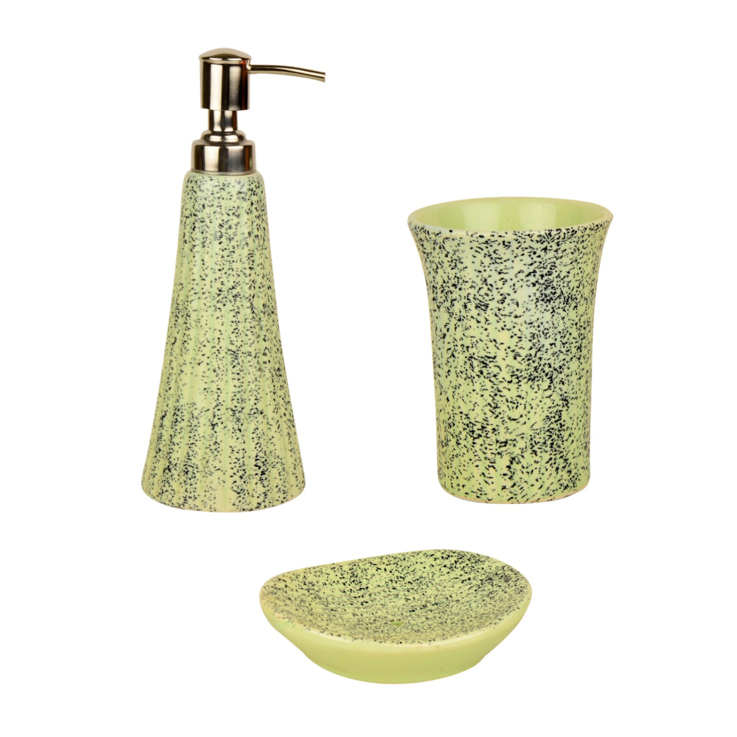 Ceramic Bathroom Set in Speckled Design (Green & Black, 1 Liquid Soap Dispenser, 1 Soap Tray, 1 Toothbrush Holder) - View 4
