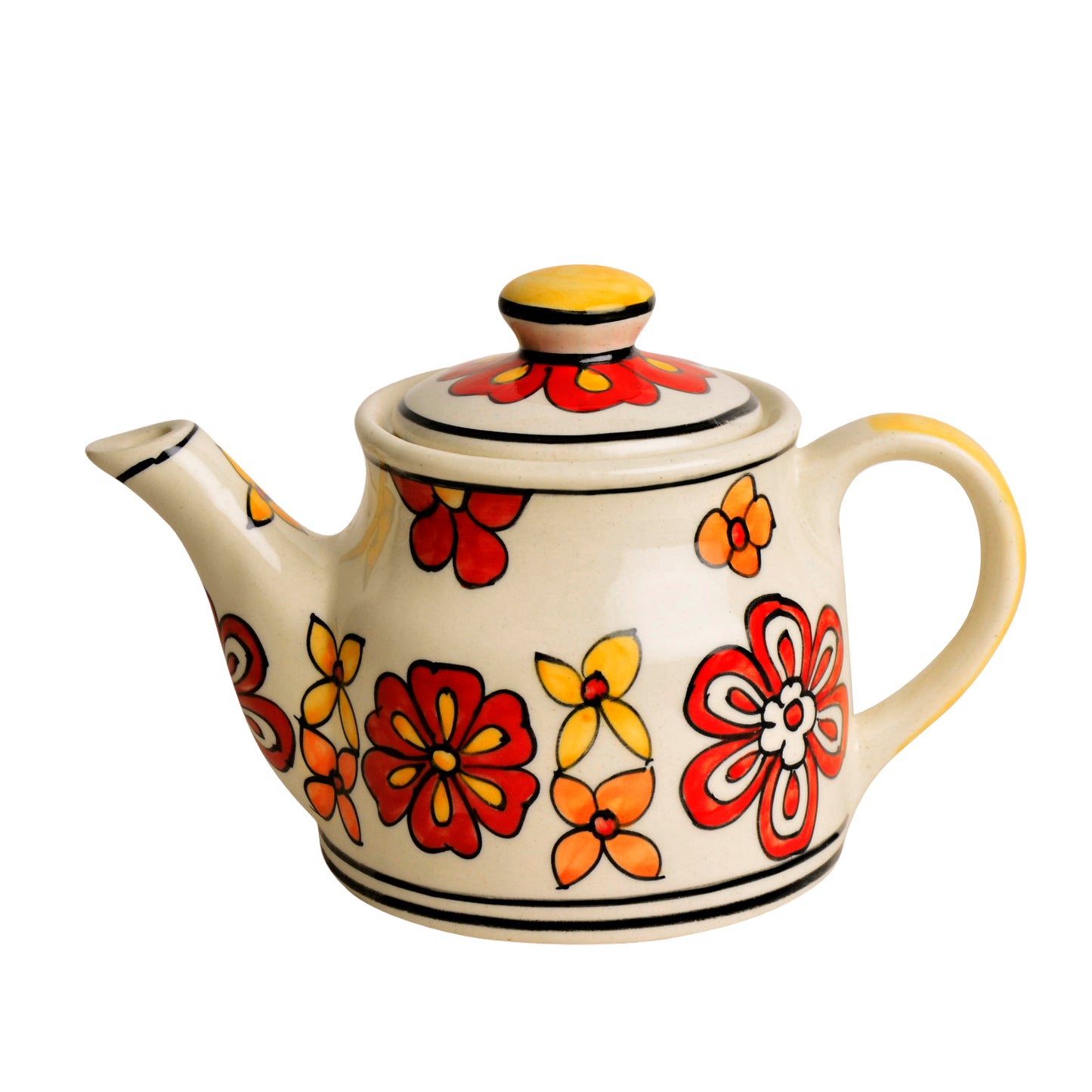 Hand Painted Ceramic Tea Set (1 Kettle , 4 Cups, Red) - View 5