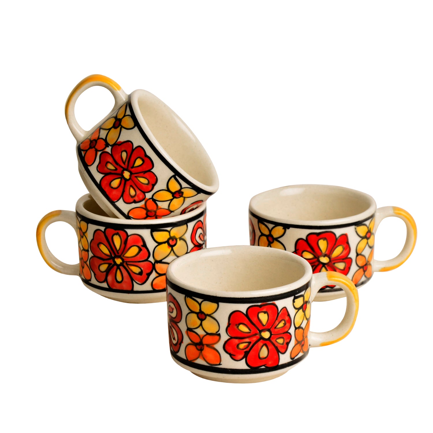 Hand Painted Ceramic Tea Set (1 Kettle , 4 Cups, Red) - View 6