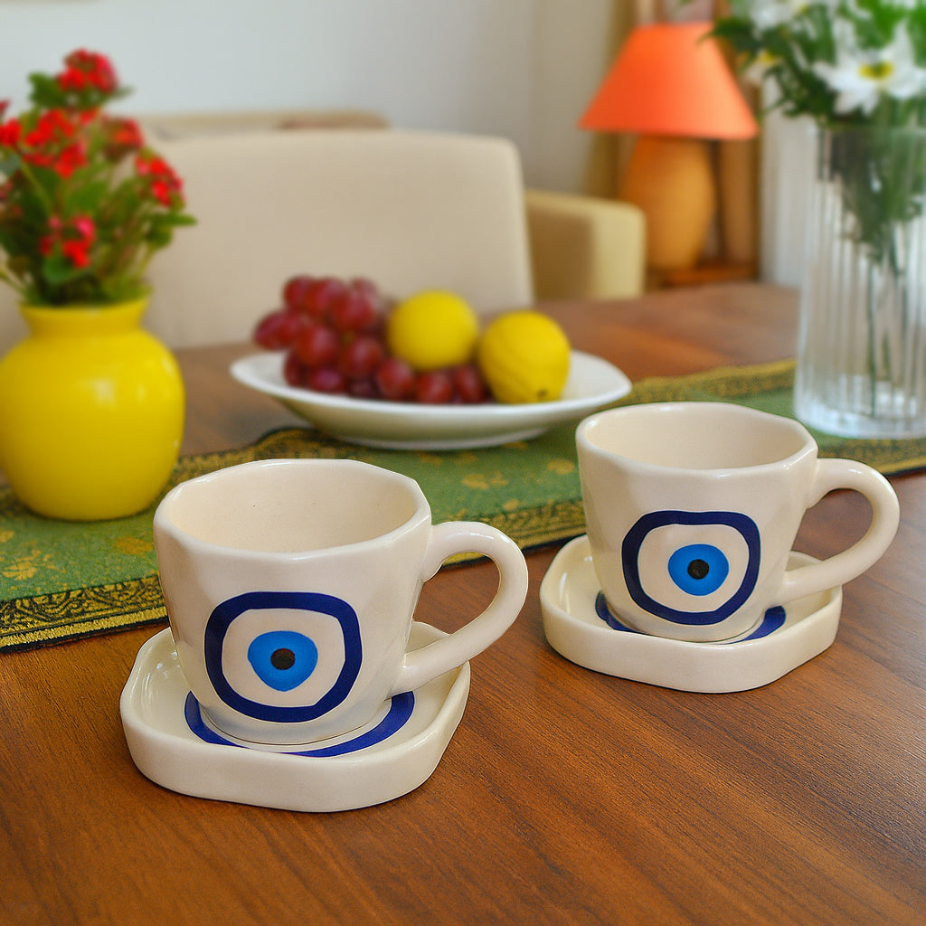 Hand Painted Ceramic Cup and Saucer (Set of 2, Multicolor, 250 ml each) - View 2