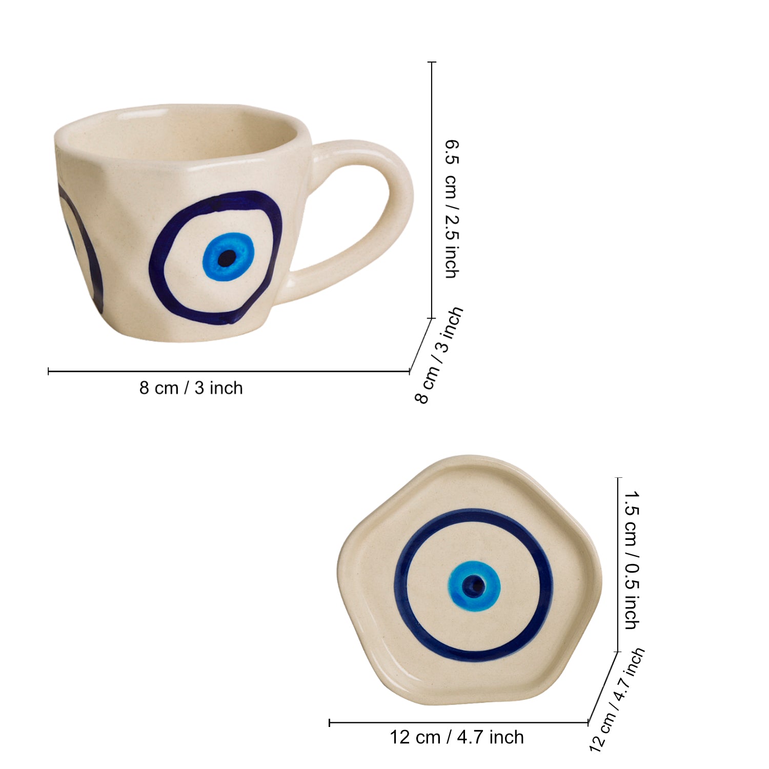 Hand Painted Ceramic Cup and Saucer (Set of 2, Multicolor, 250 ml each) - View 4